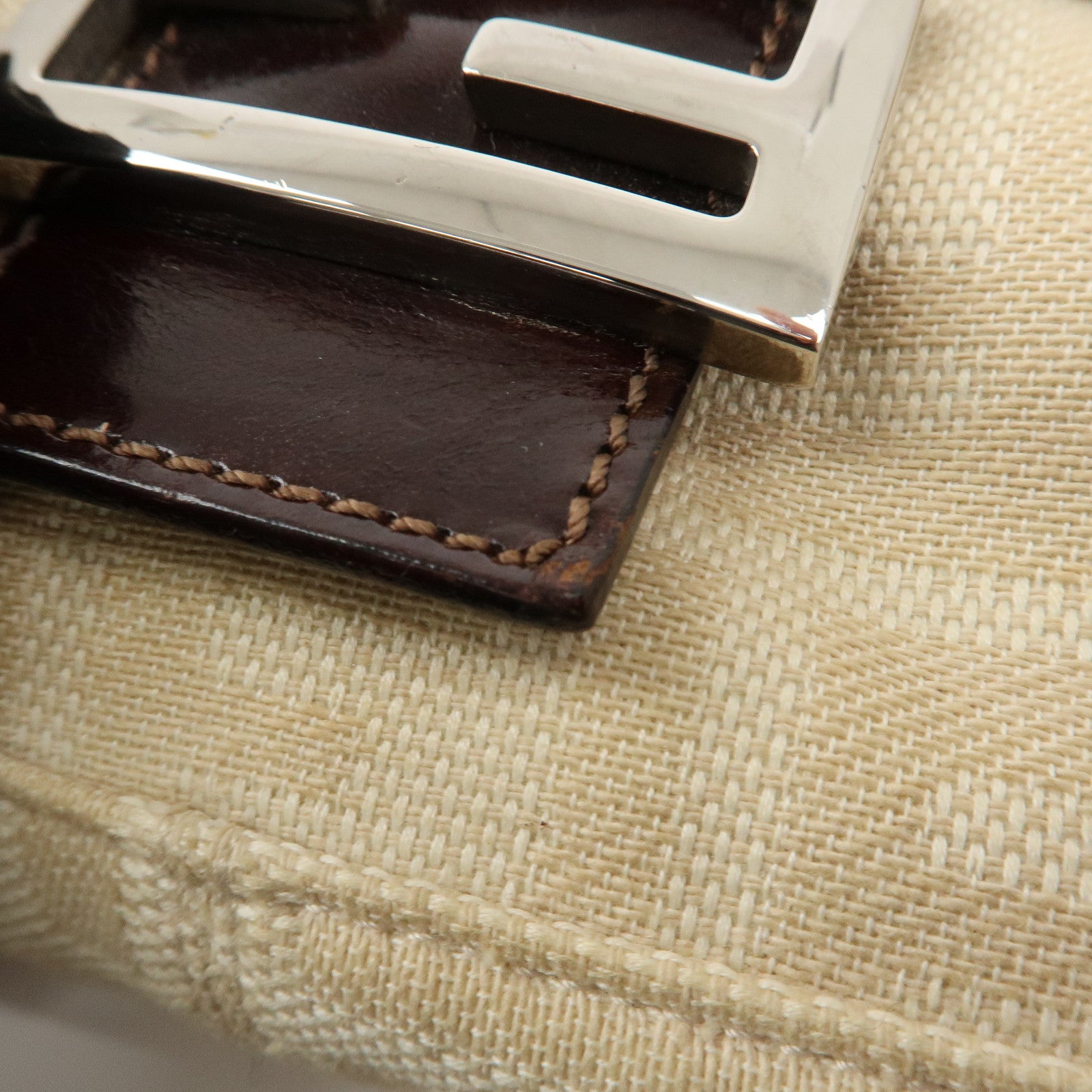 FENDI Mamma Baguette Zucca Leather Canvas Hand Bag Beige Brown 26424 Used