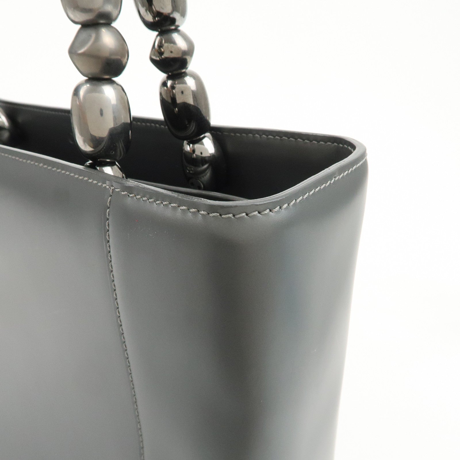 Christian Dior Maris Pearl Logo Leather Hand Bag Gray