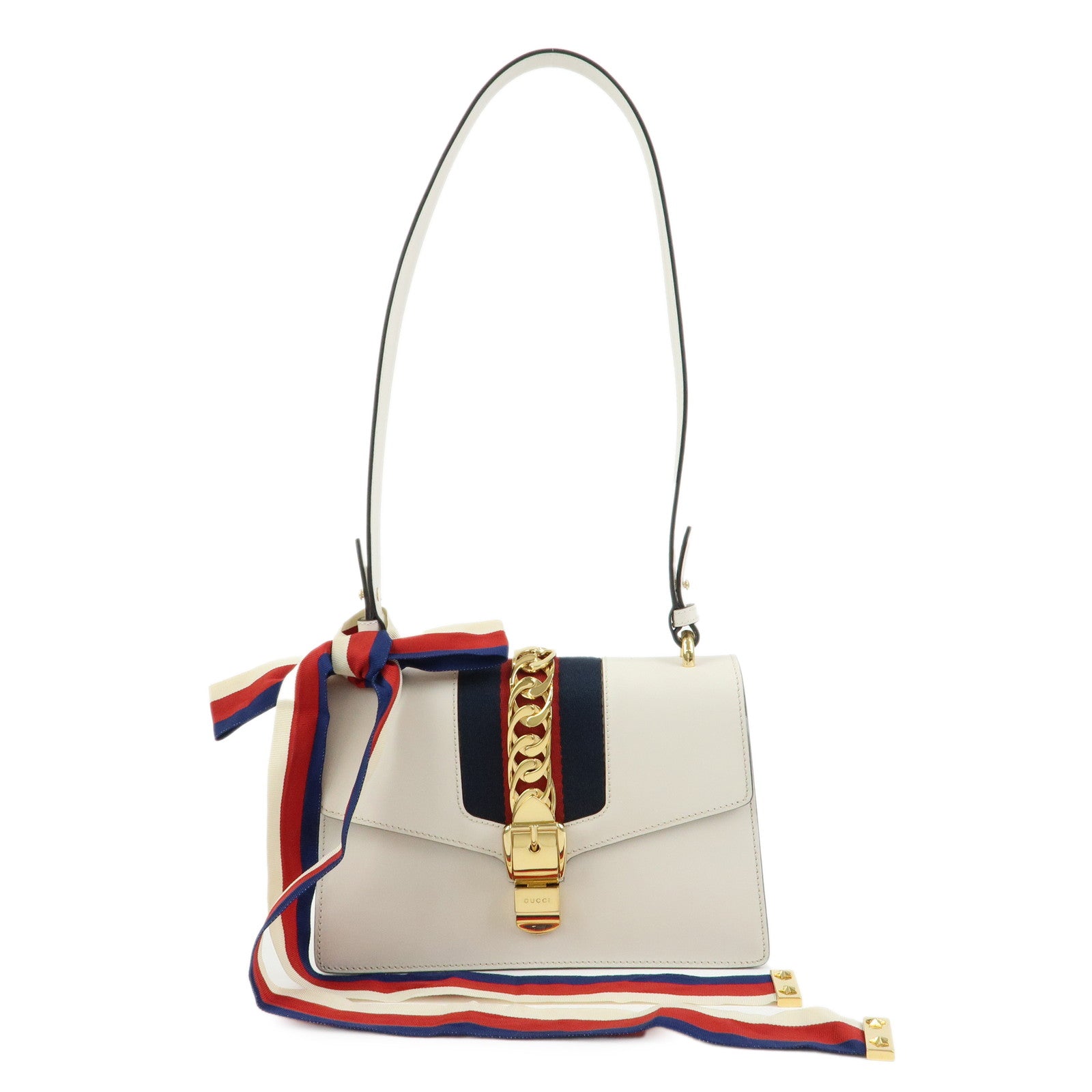GUCCI Sylvie Sherry Leather Shoulder Bag Crossbody Bag Ivory 421882