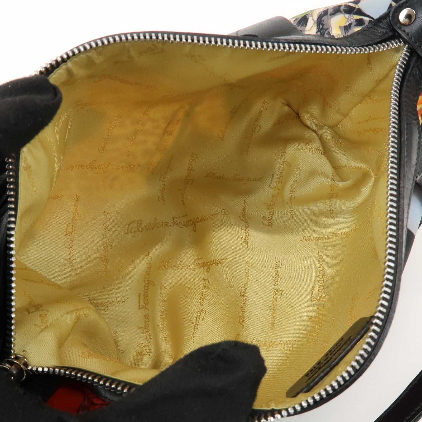 Ferragamo Nylon Leather Shoulder Bag Black Multicolor Animal