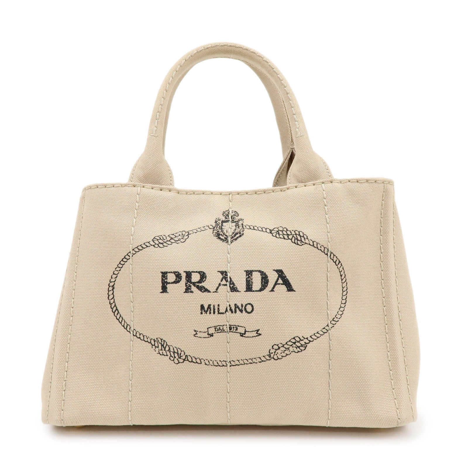 PRADA Logo Canapa Mini Canvas 2Way Bag Hand Bag Beige 1BG439