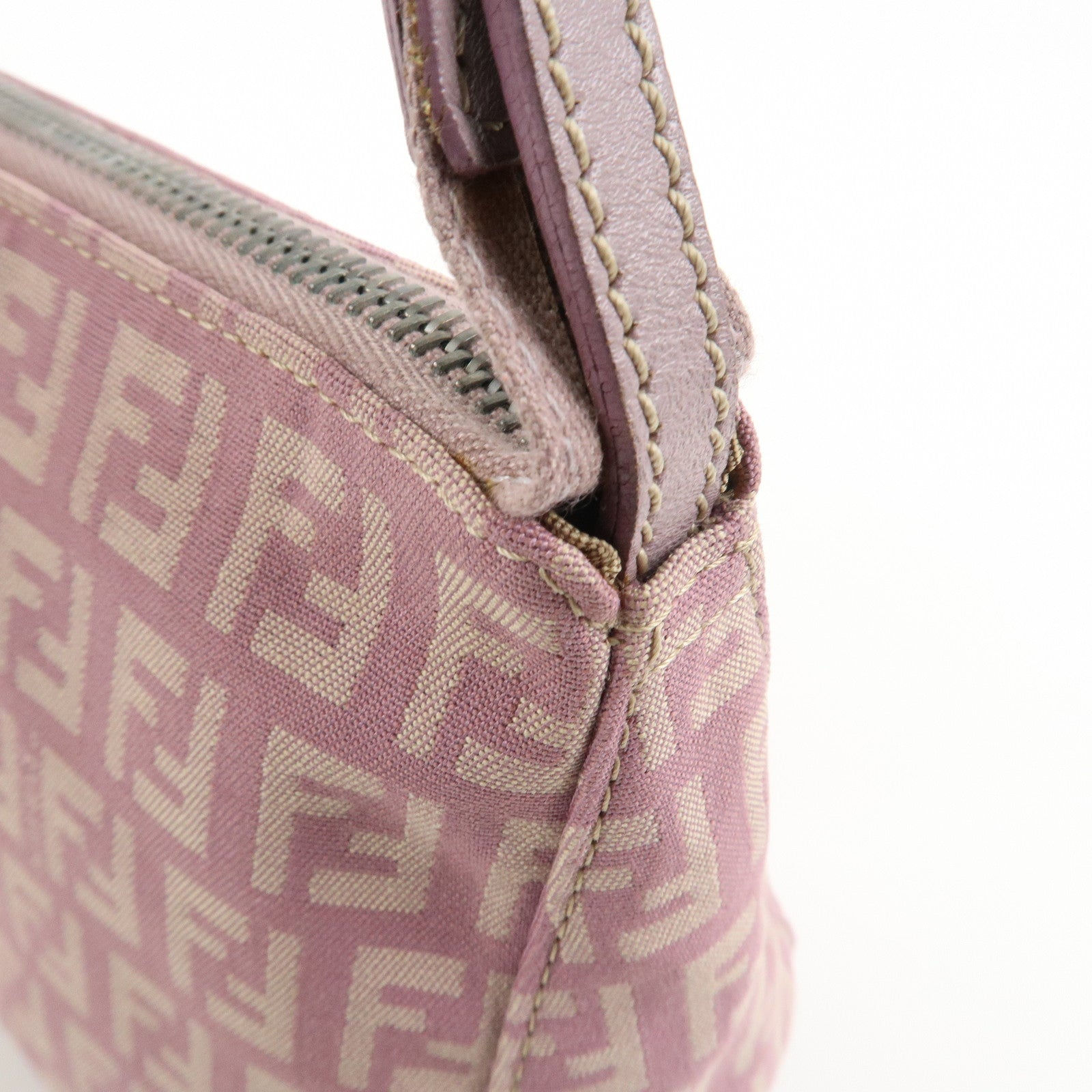 FENDI Zucchino Canvas Leather Shoulder Bag Light Purple 8BR267