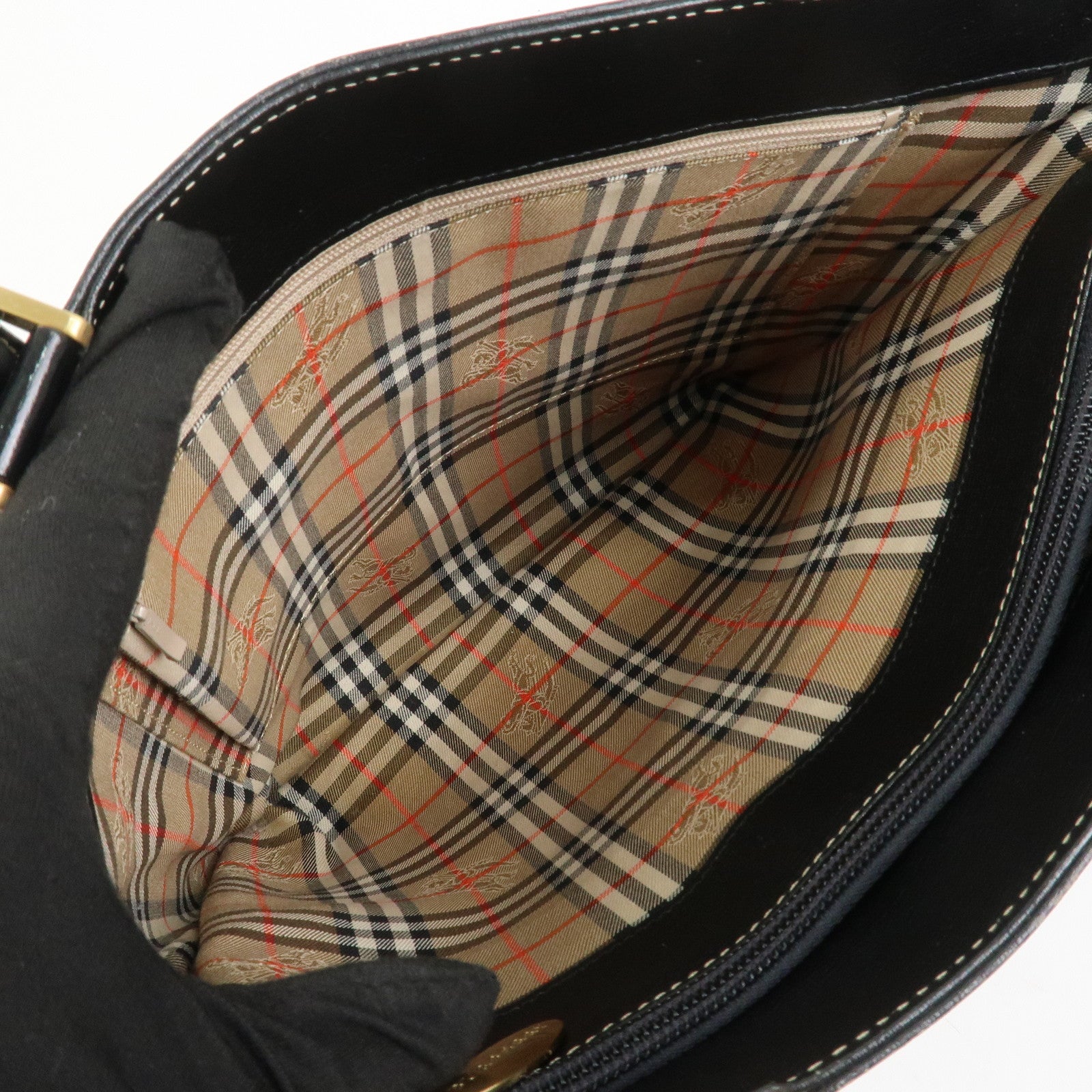BURBERRY Logo Leather Tote Bag Shoulder Bag Hand Bag Black