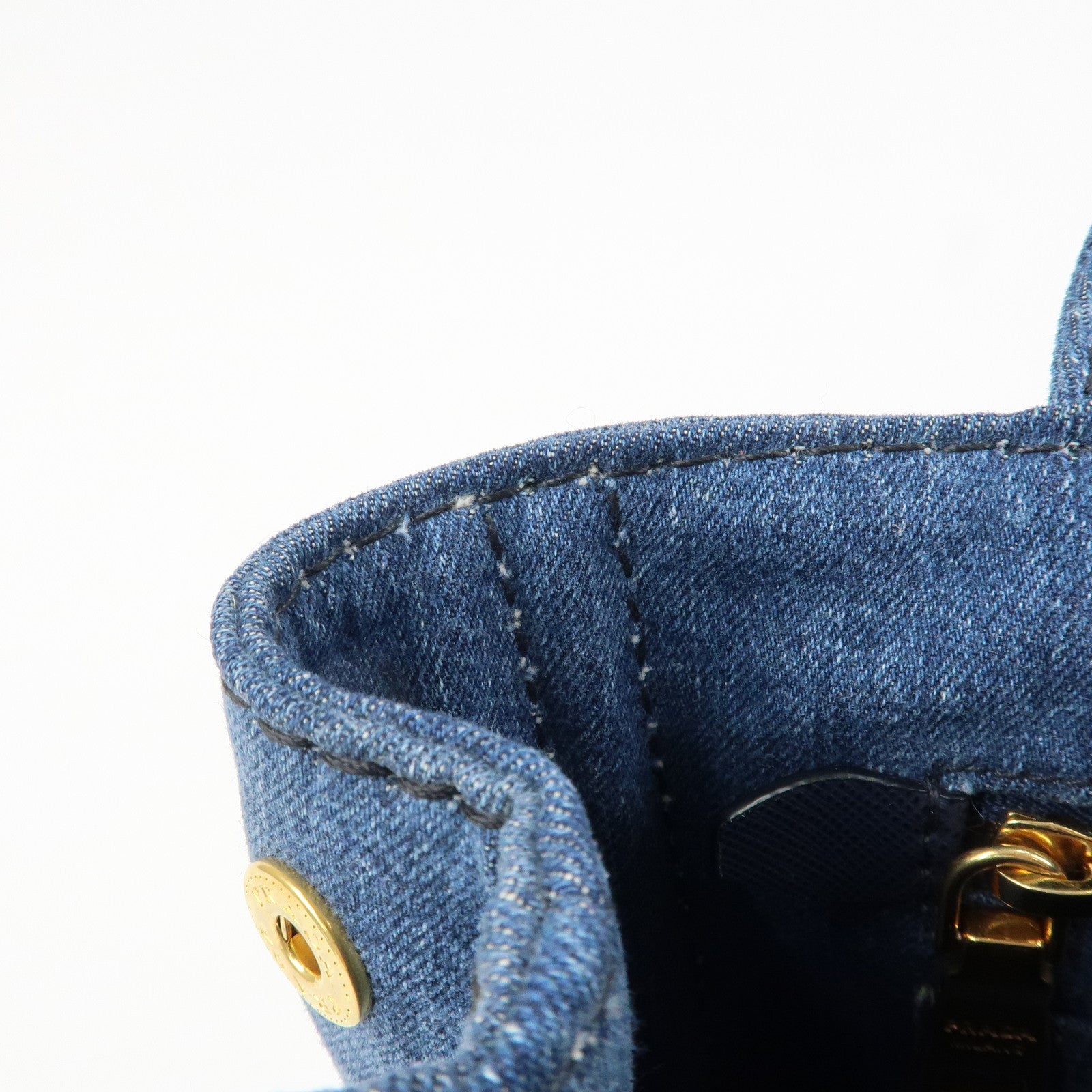 PRADA Logo Canapa Mini Denim 2Way Tote Bag Shoulder Bag Blue 1BG439 Used