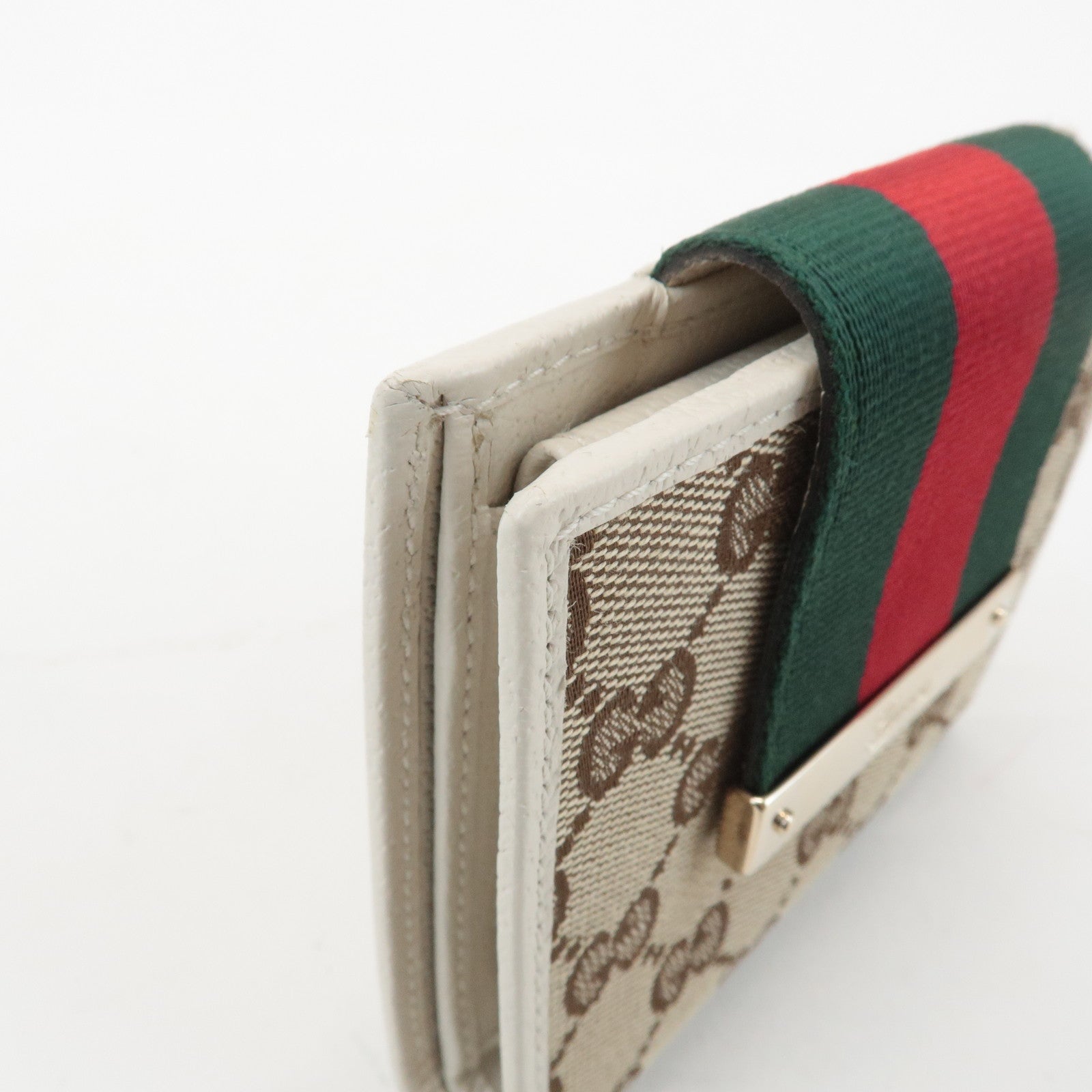 GUCCI Sherry GG Canvas Leather Bi-fold Wallet Beige Ivory 181669 Used