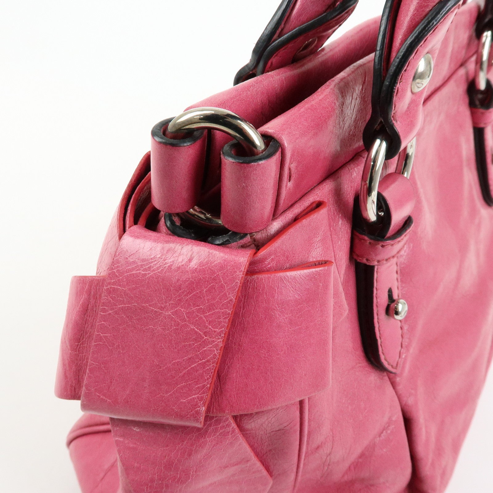 MIU MIU Vitello Lux 2Way Ribbon Motif Bag Hand Bag Pink RN0955