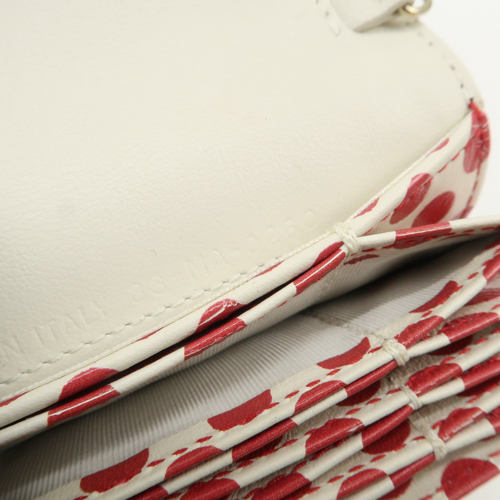 Christian Dior Leather Card Case Card Holder Dots Ivory Red