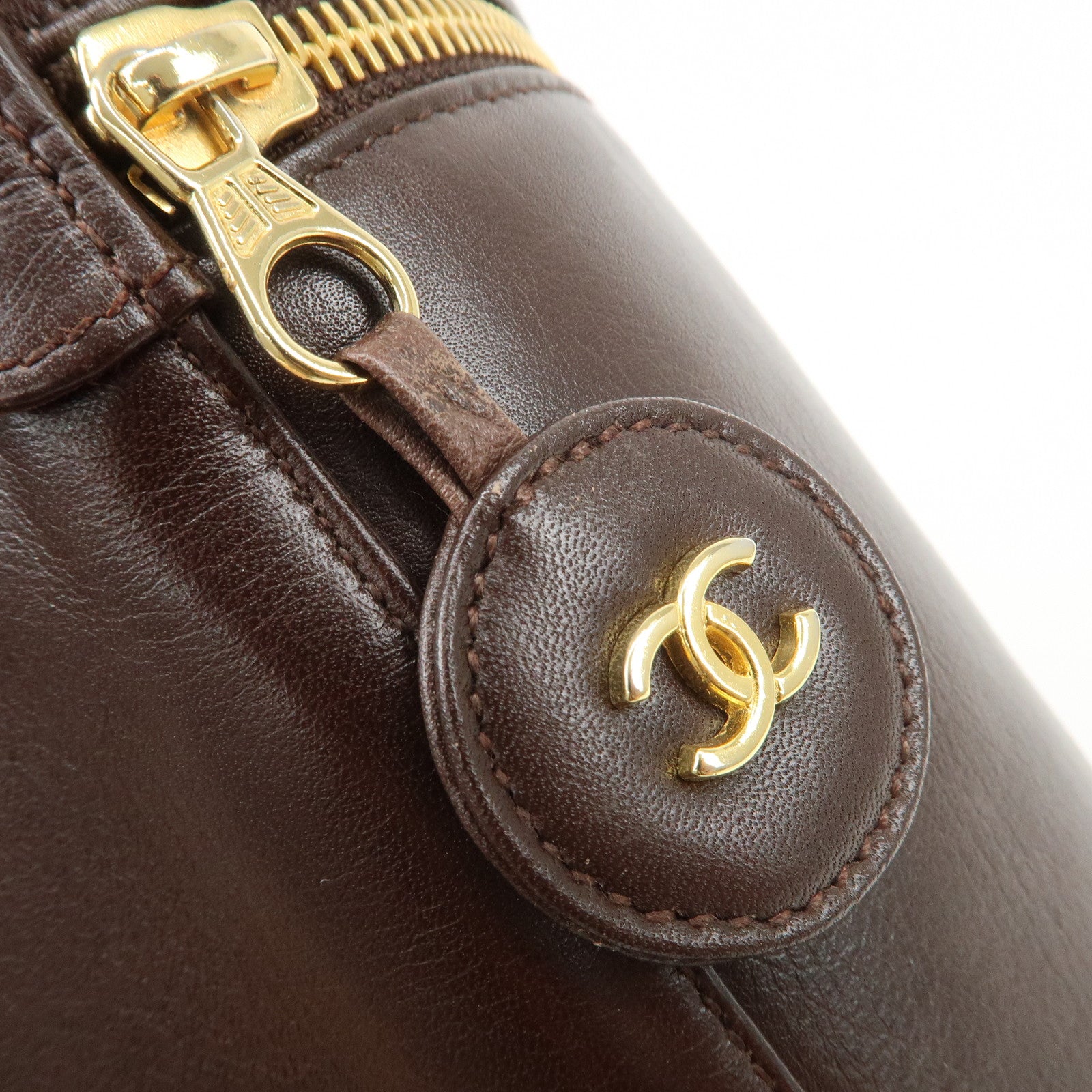 CHANEL Bicolore Lamb Skin Vanity Bag Hand Bag Brown A01619