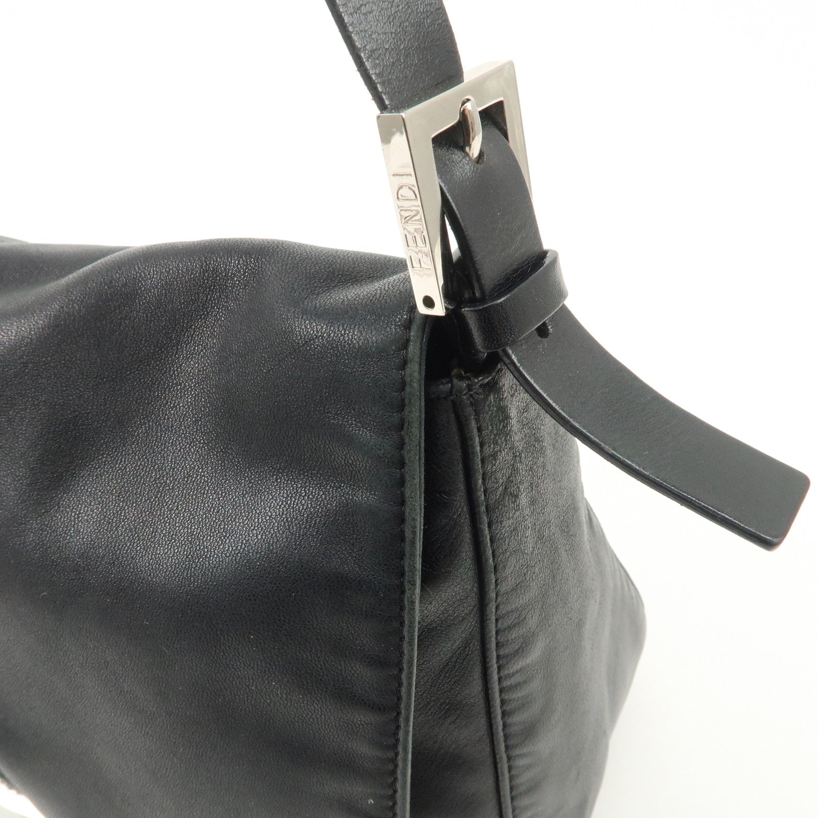 FENDI Mamma Baguette Leather Shoulder Bag Black 26325 Used