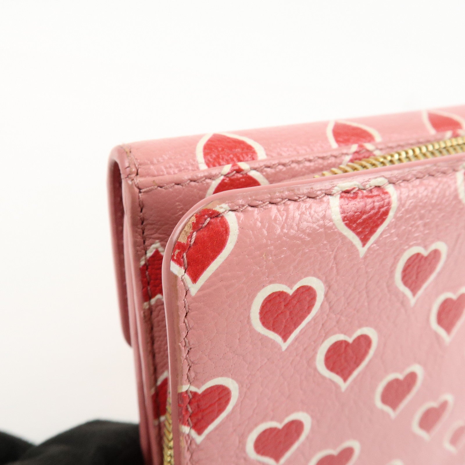 MIU MIU Leather Heart Bi-fold Wallet Pink Red 5ML014 Used