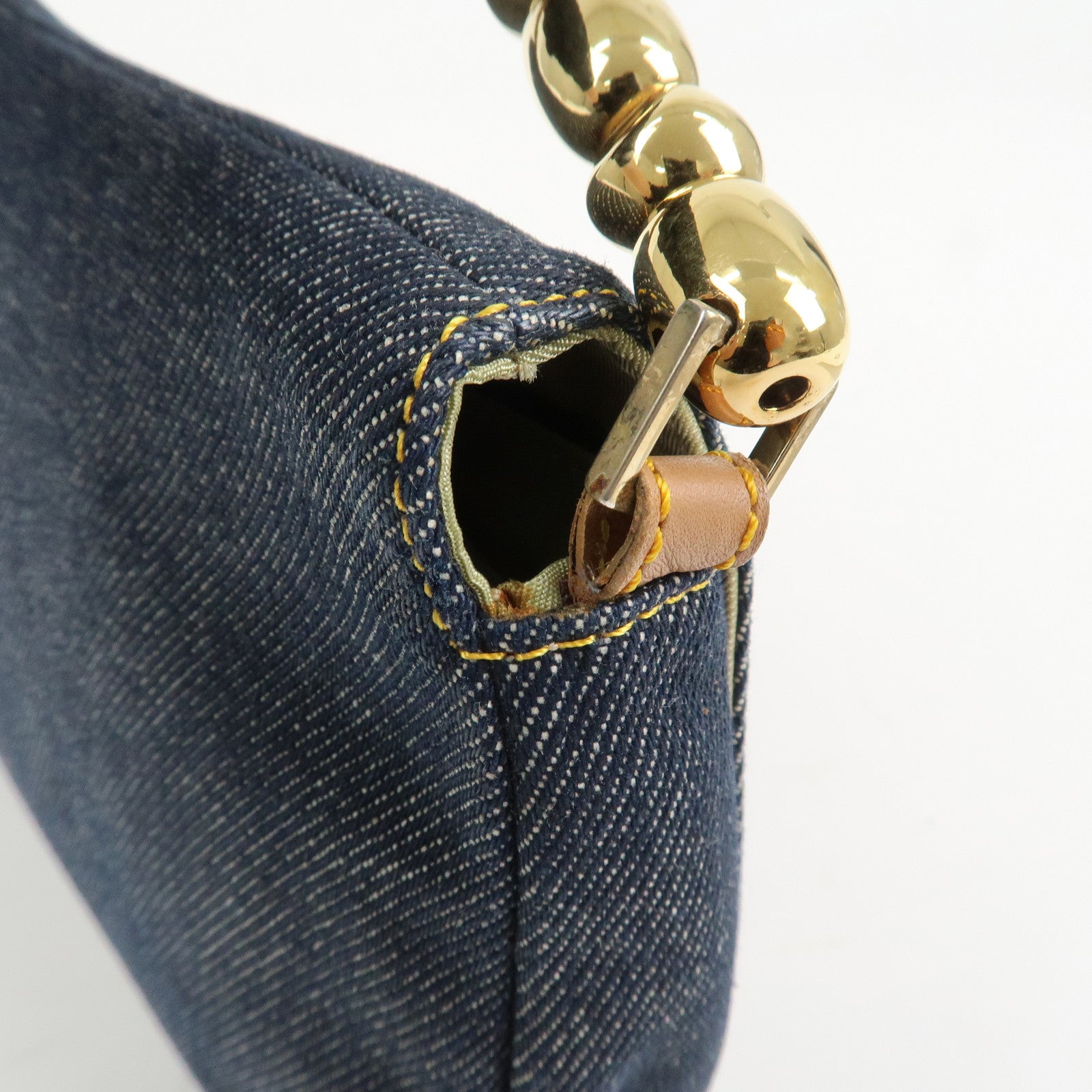 Christian Dior Malice Pearl Denim Leather Hand Bag Shoulder Bag