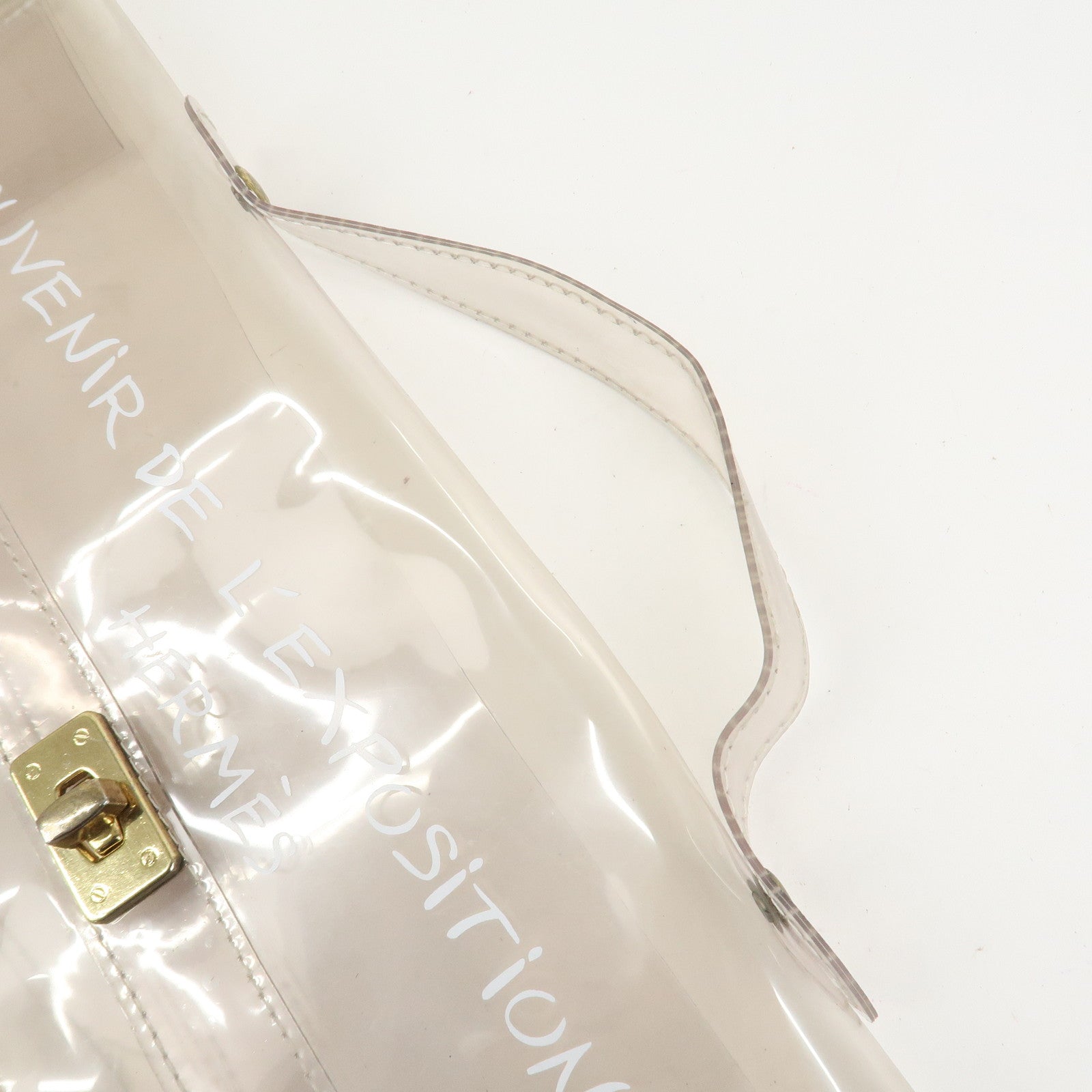 HERMES Vinyl Kelly Hand Bag Clear White Gold