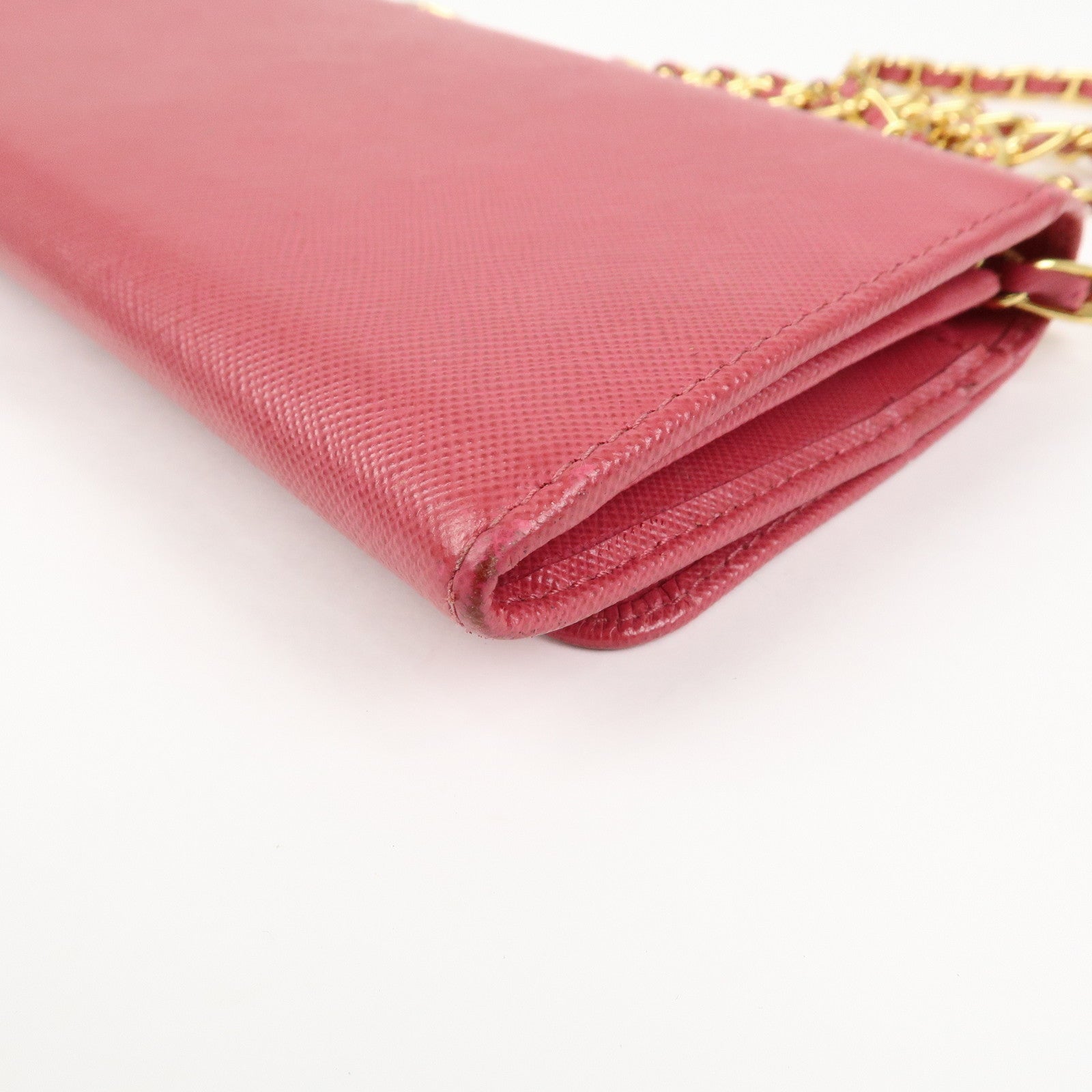 PRADA Logo Saffiano Leather WOC Chain Long Wallet Pink 1M1290