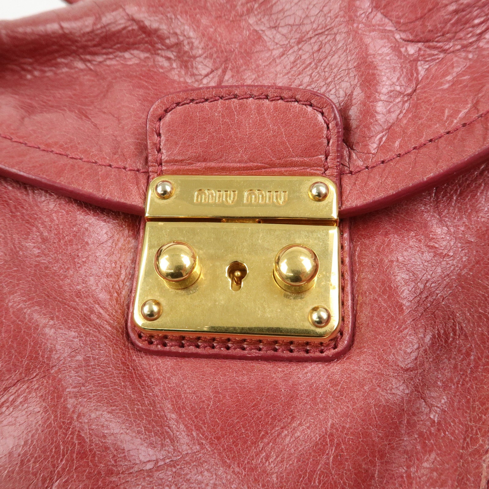 MIU MIU Logo Leather Shoulder Bag Boston Bag Pink RR1941