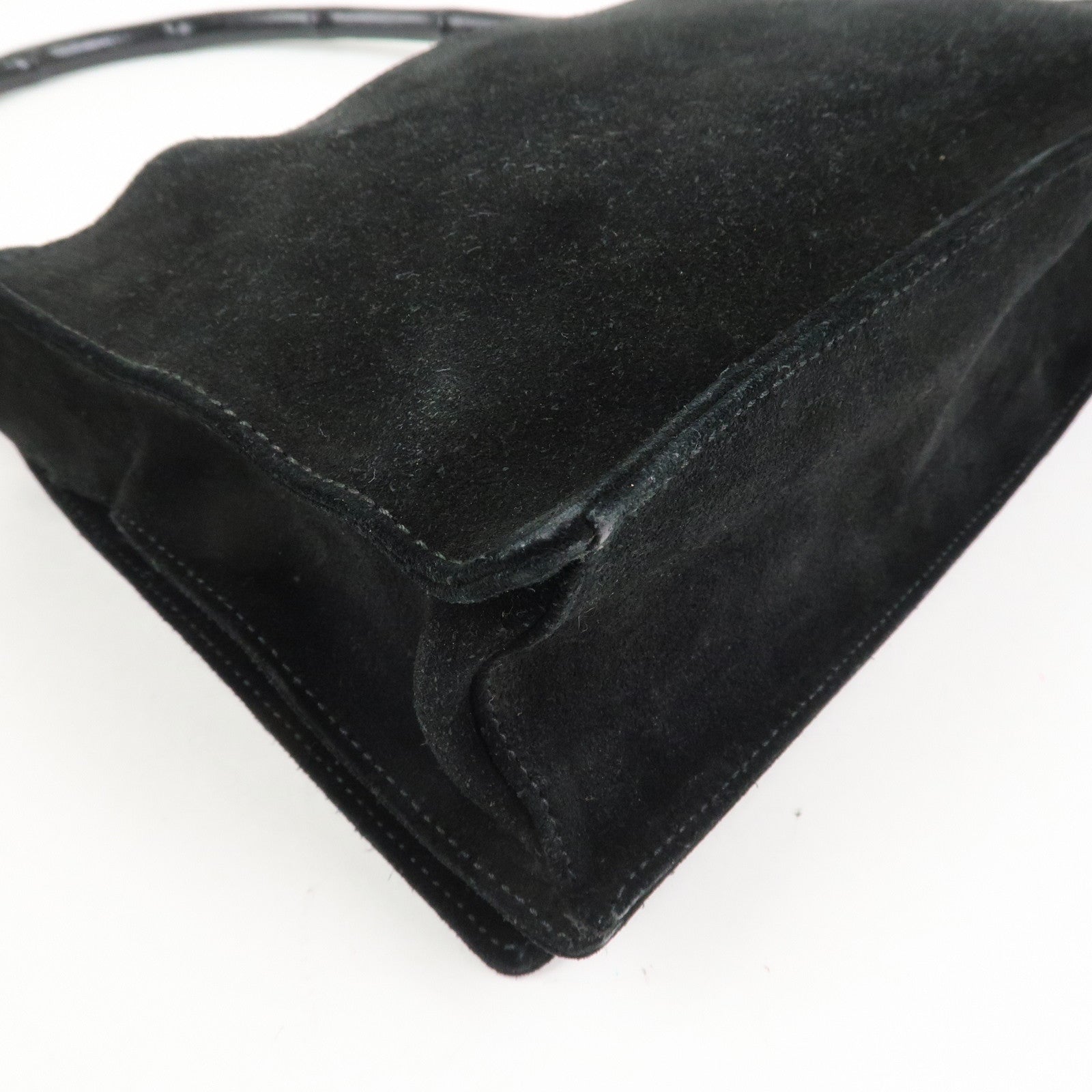 GUCCI Bamboo Suede Shoulder Bag Hand Bag Black 001・3239