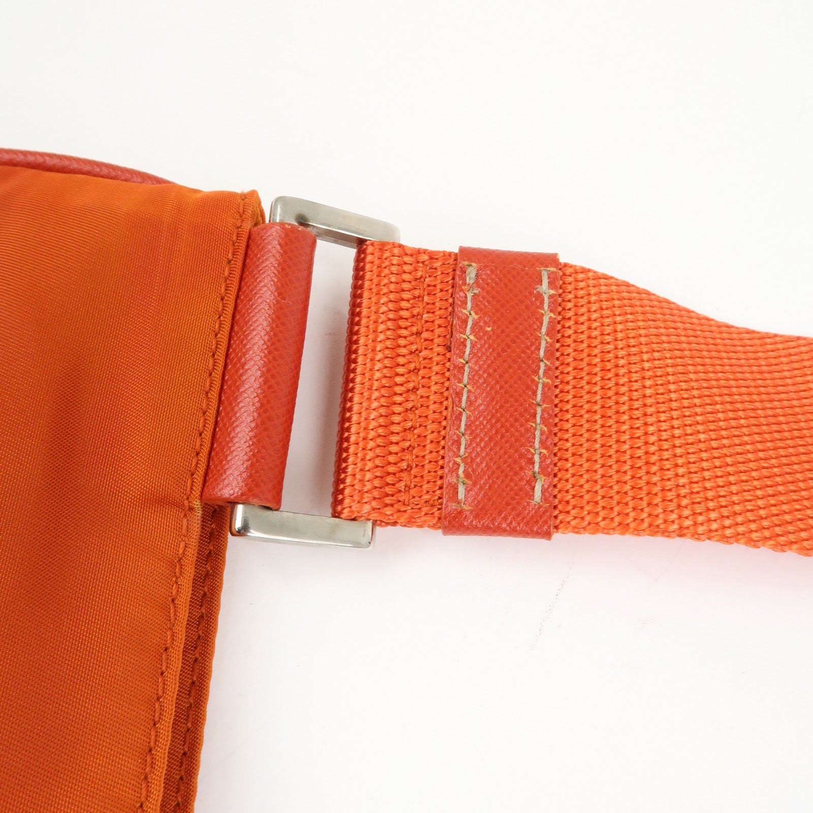 PRADA Triangle Logo Nylon Saffiano Leather Shoulder Bag Orange
