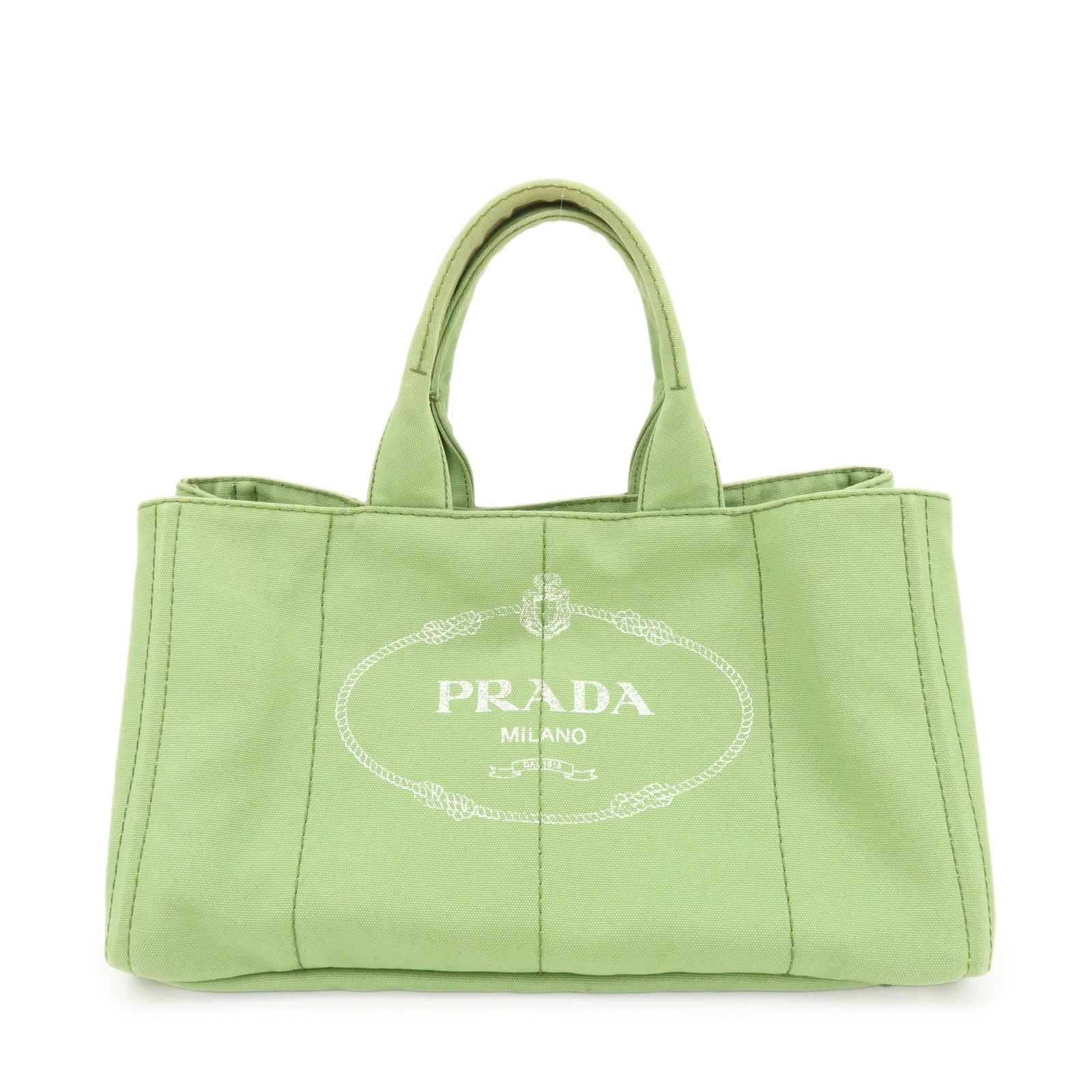 PRADA Canapa Large Triangle Logo Canvas Tote Bag Hand Bag B1872B