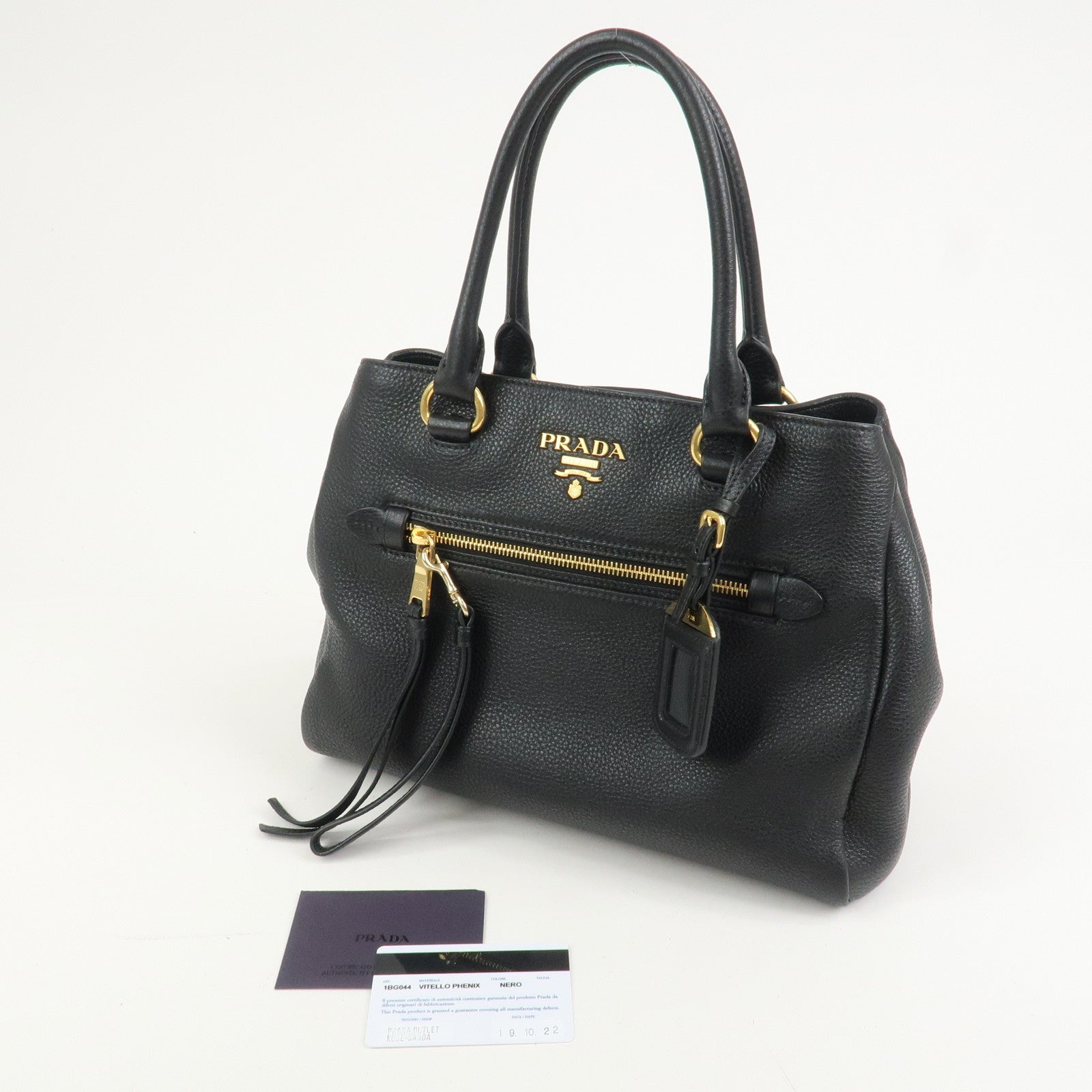 PRADA Logo Leather 2Way Bag Shoulder Bag Hand Bag Black 1BG044