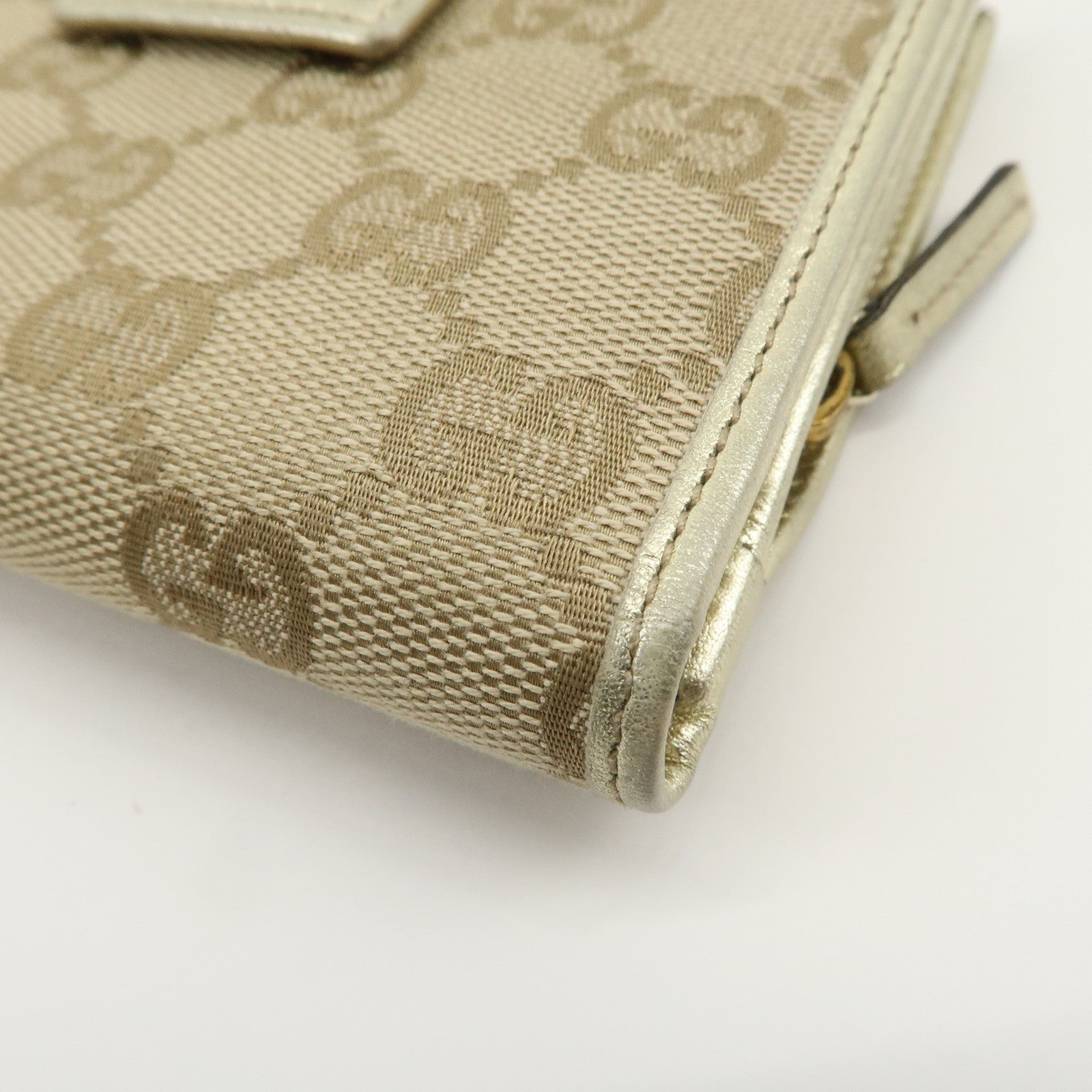 GUCCI Abbey GG Canvas Leather Bi-fold Wallet Beige Gold 154255
