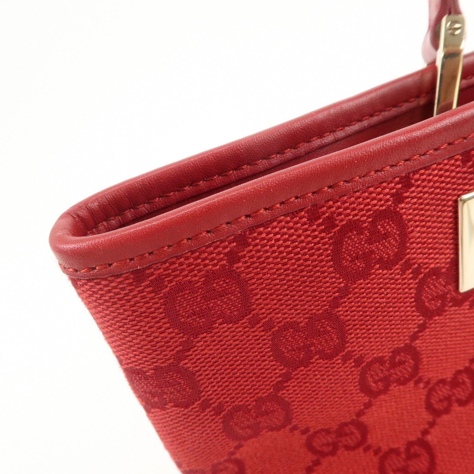 GUCCI GG Canvas Logo Leather Shoulder Bag Hand Bag Red 002繝サ1099