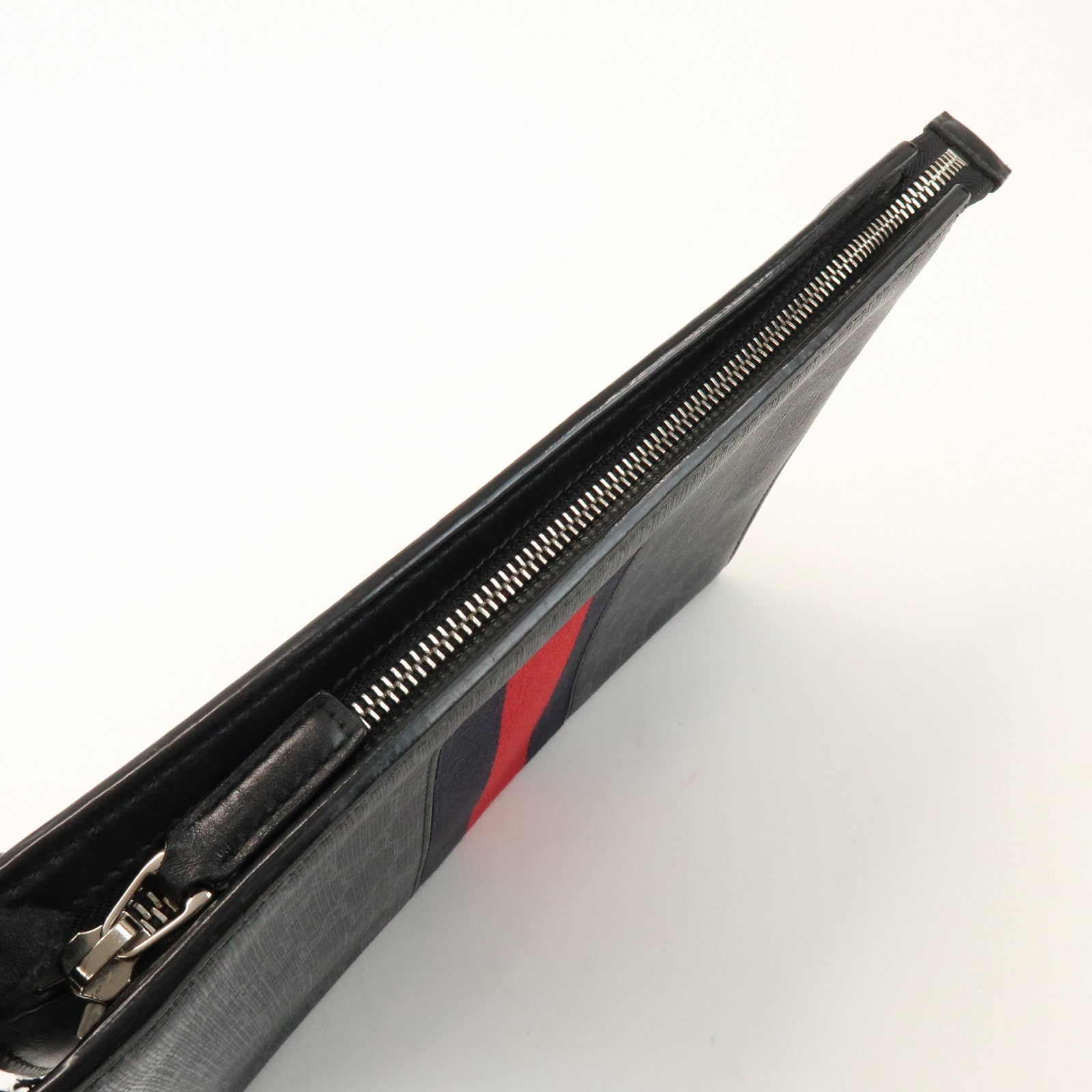 GUCCI Sherry GG Supreme Leather Clutch Bag Pouch Black Red 475316