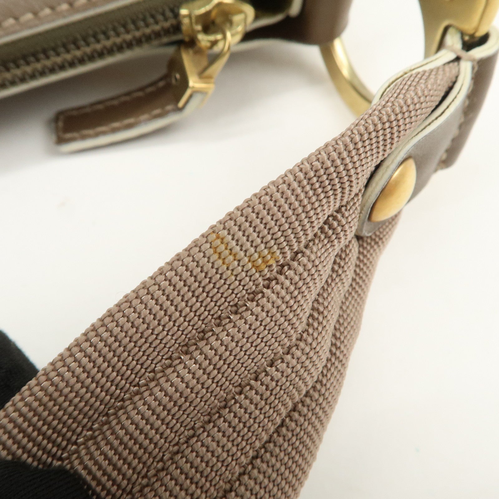 Ferragamo Gancini Canvas Leather Shoulder Bag Hand Bag Beige Brown