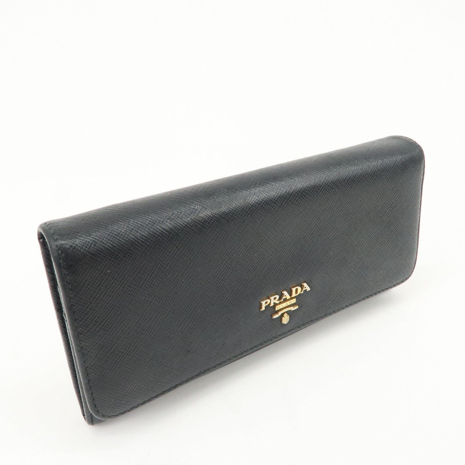 PRADA Saffiano Leather Flap Bi-Fold Long Wallet Black 1MH132
