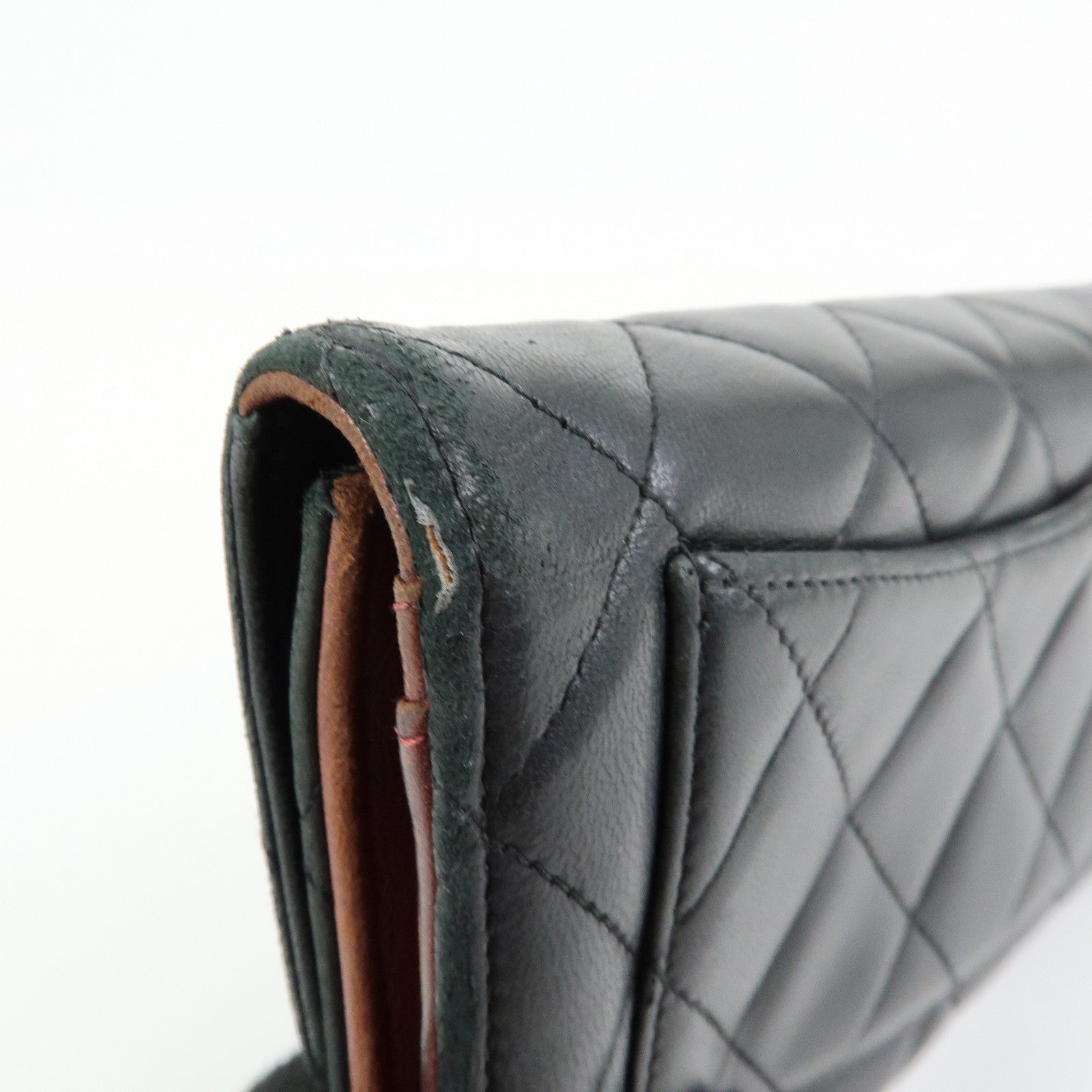 CHANEL Matelasse Lamb Skin Long Flap Wallet Black Silver A82281