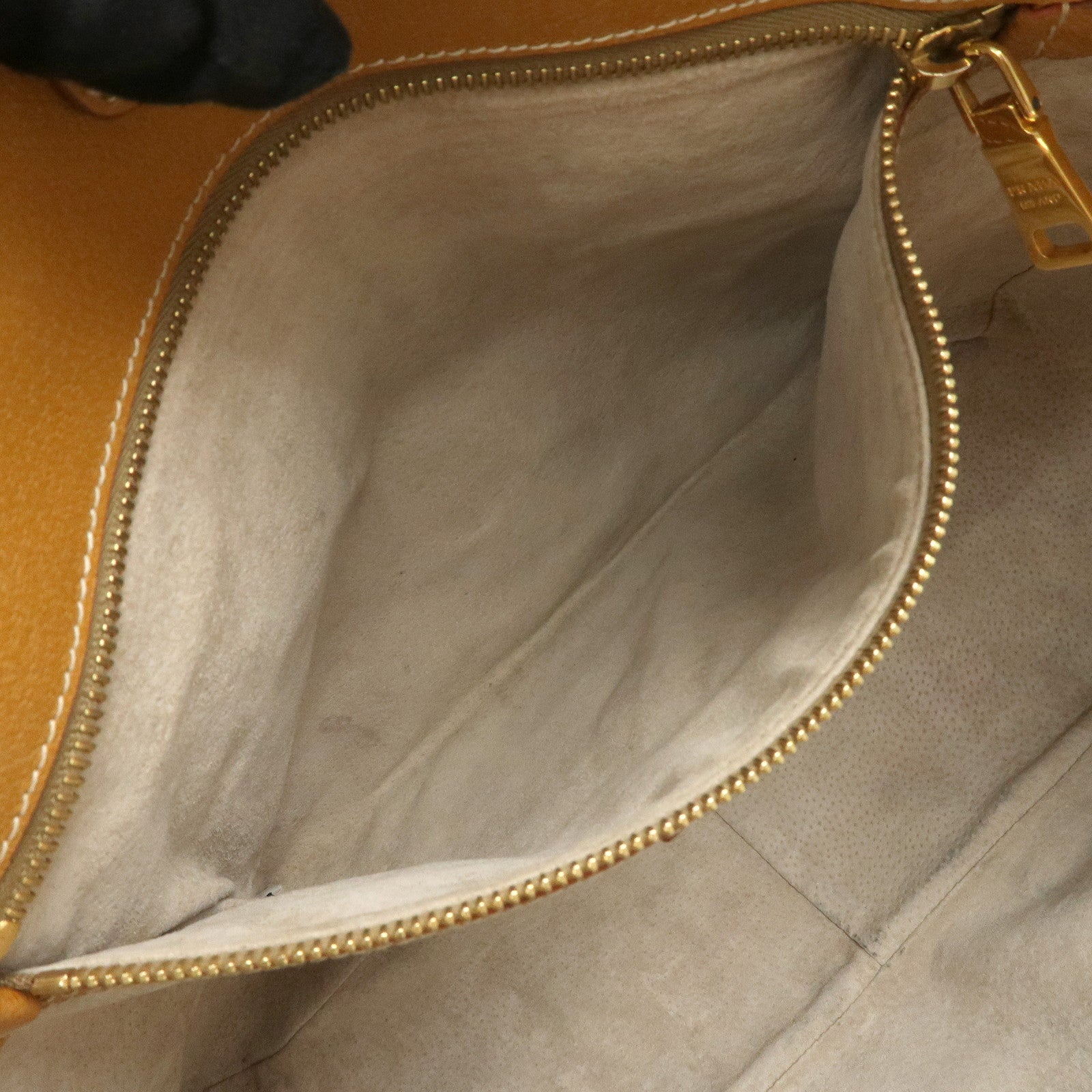 PRADA Triangle Logo Leather Canvas 2 Way Tote Bag Beige Brown