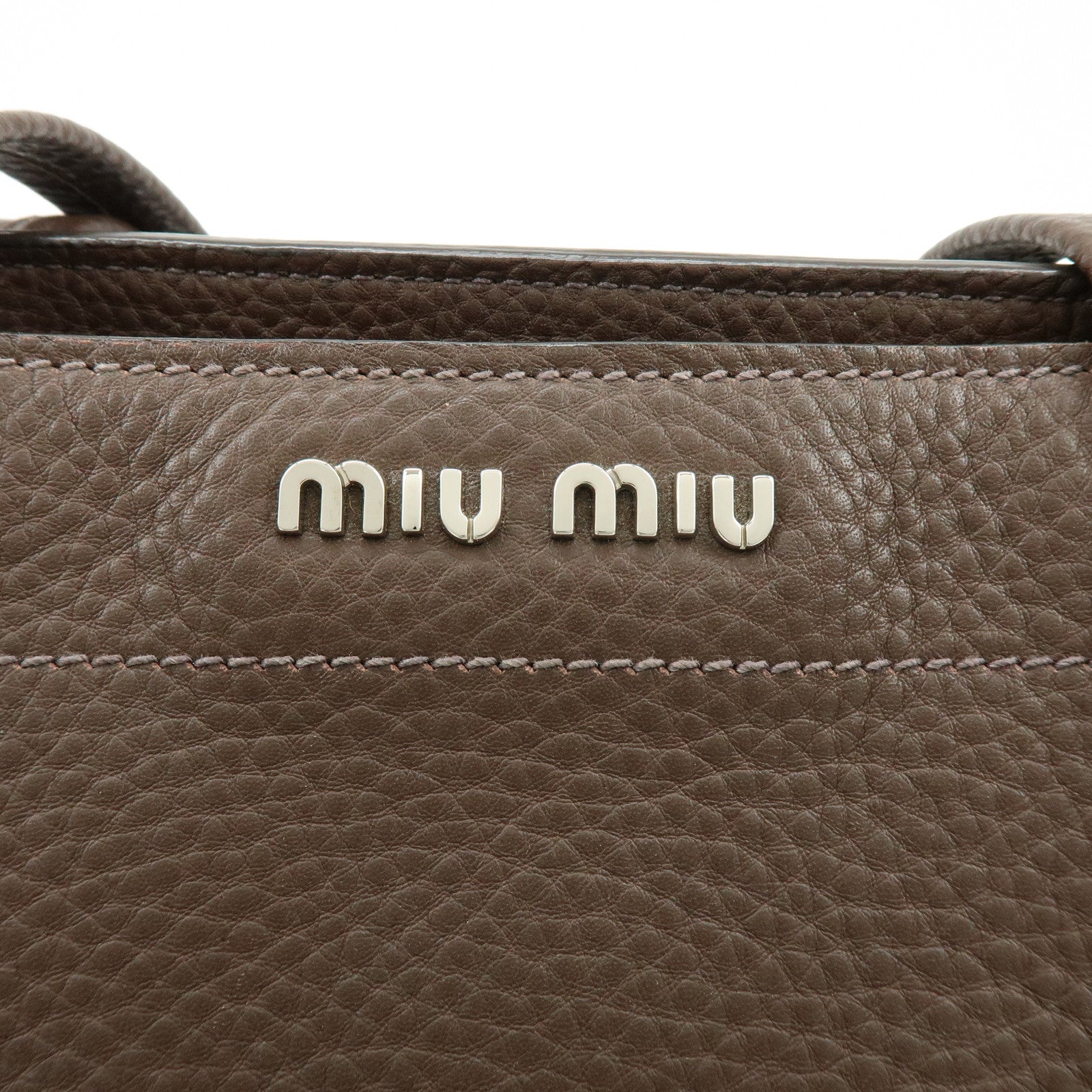 MIU MIU Logo Leather Tote Bag Shoulder Bag Hand Bag Dark Brown