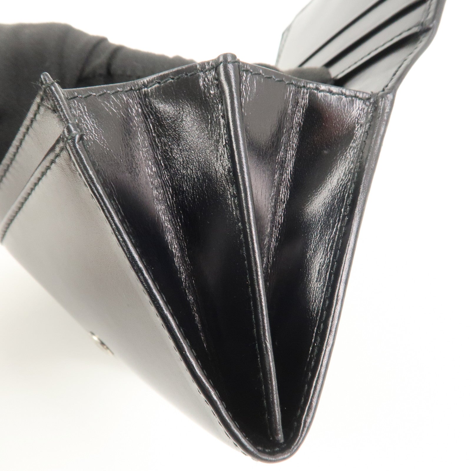 PRADA Logo Leather Compact Wallet Card Case Coin Case Black