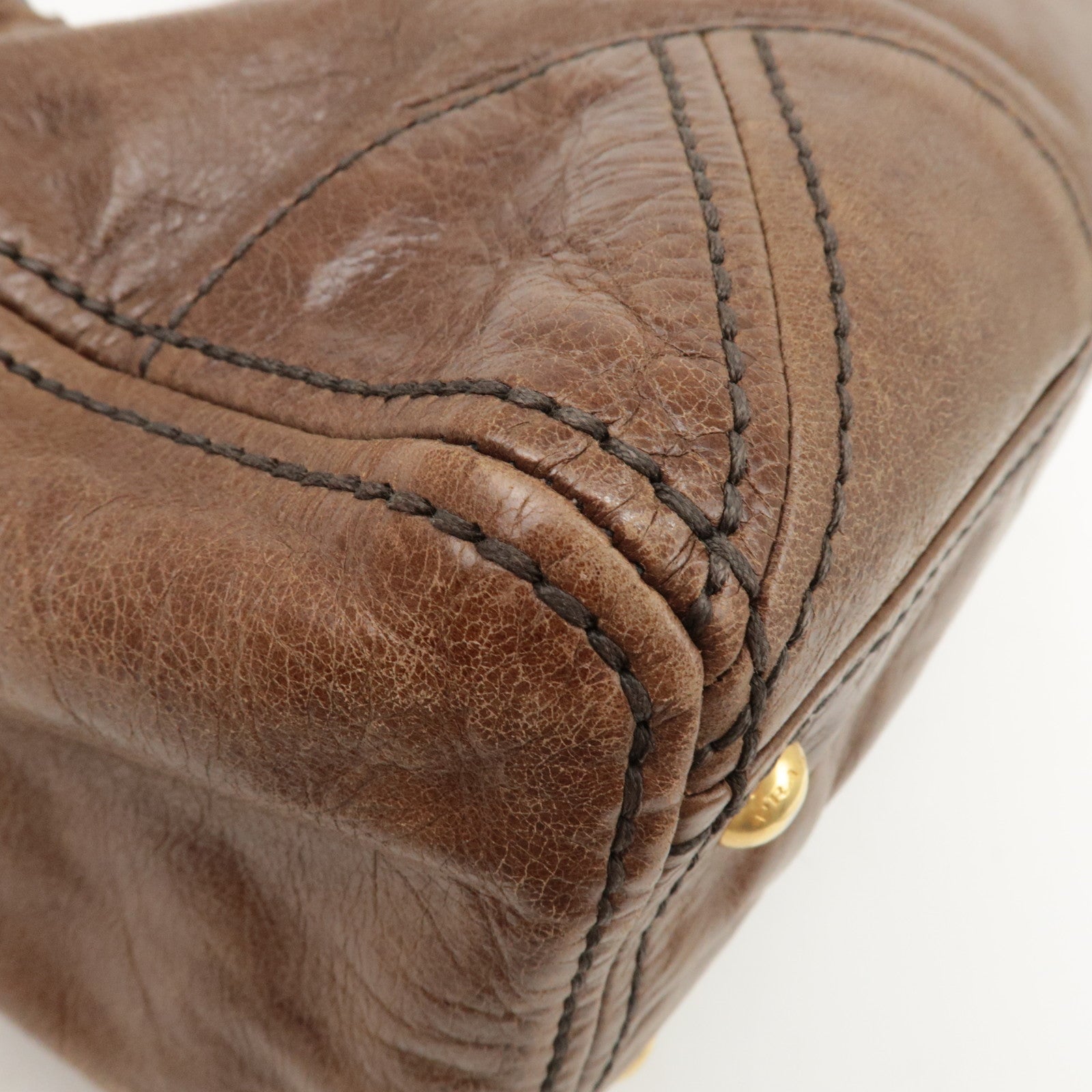 PRADA Logo Leather 2Way Bag Tote Bag Shoulder Bag Brown BL0727 Used