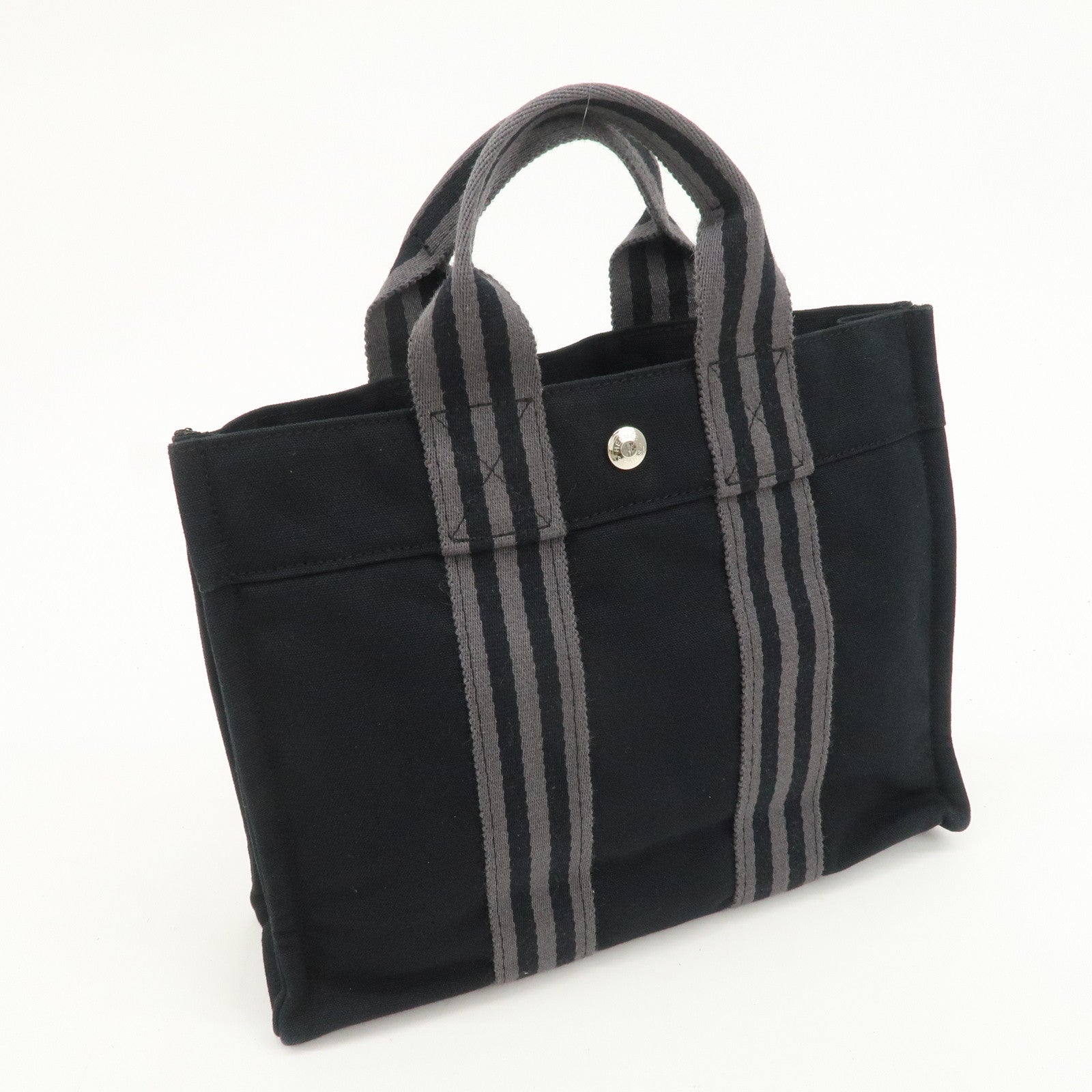HERMES Fourre Tout PM Cotton Tote Bag Hand Bag Black