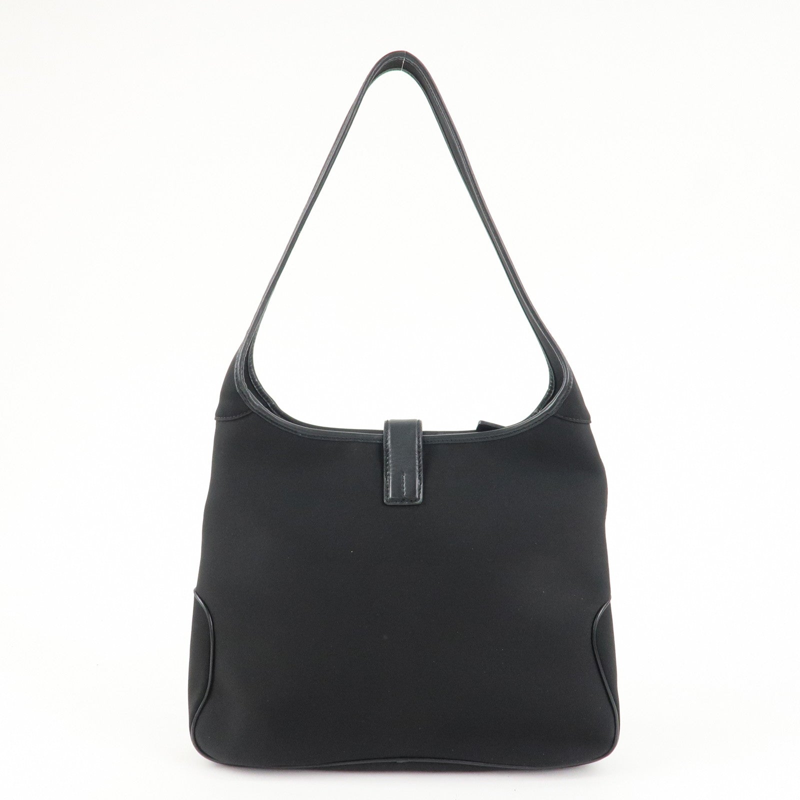 Ferragamo Nylon Canvas One Shoulder Bag Black Silver Hardware Used