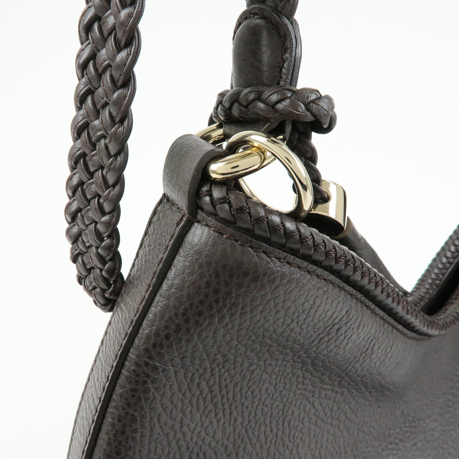 GUCCI Leather Tassel Shoulder Bag Hand Bag Dark Brown 336659