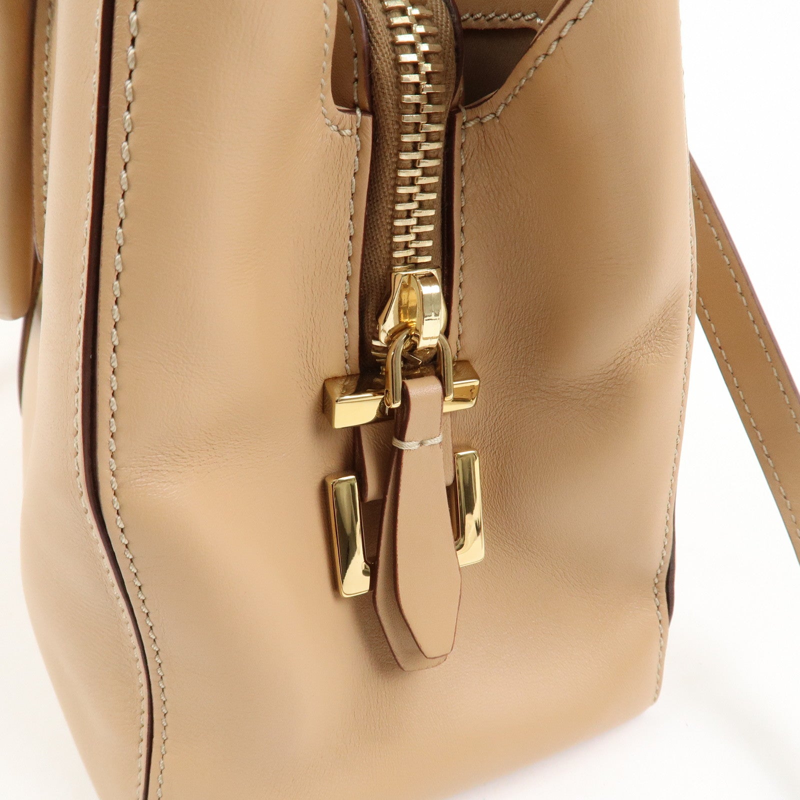 TOD’S Leather 2Way Bag Hand Bag Shoulder Bag Beige Gold