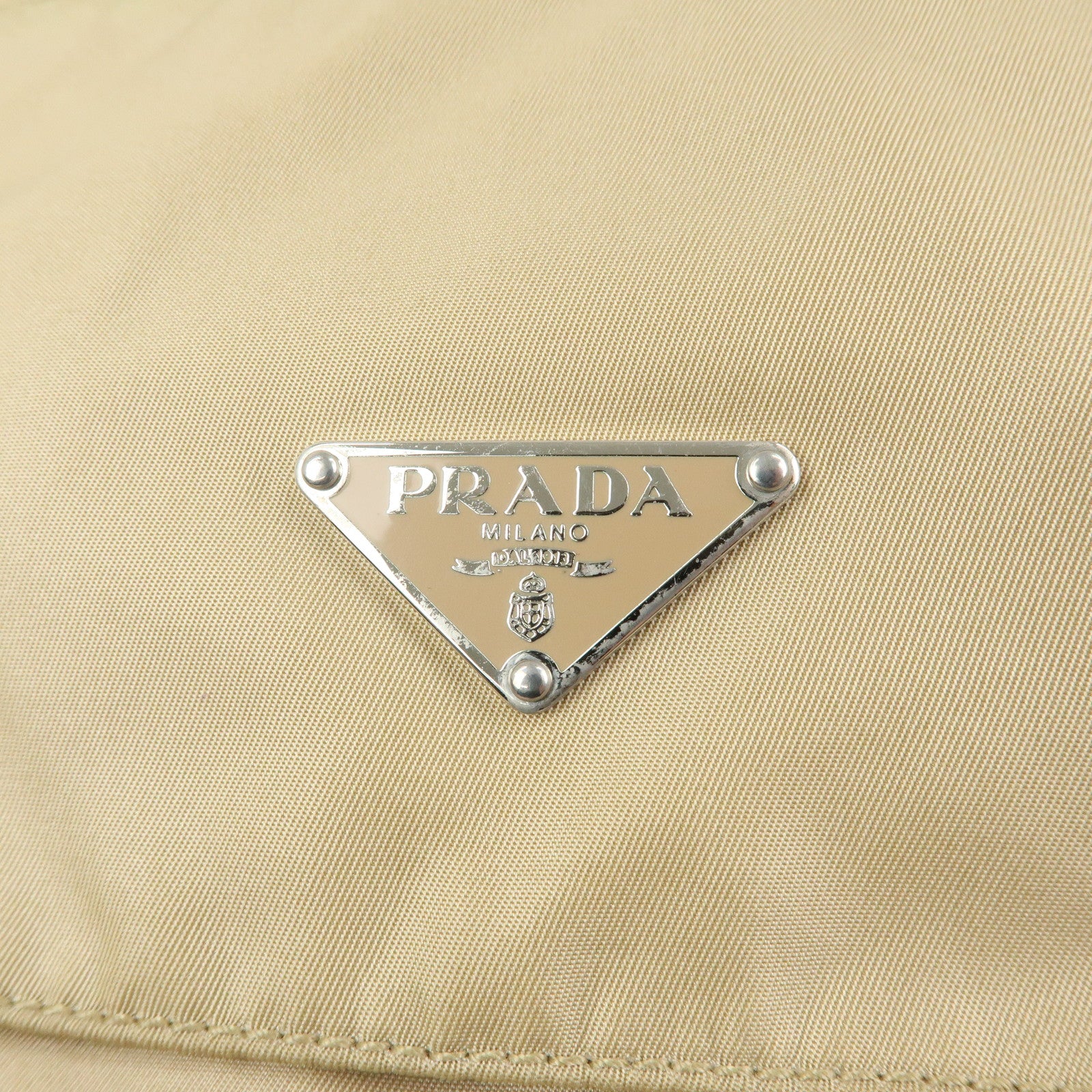 PRADA Triangle Logo Nylon Shoulder Bag Crossbody Bag Beige 1BD953