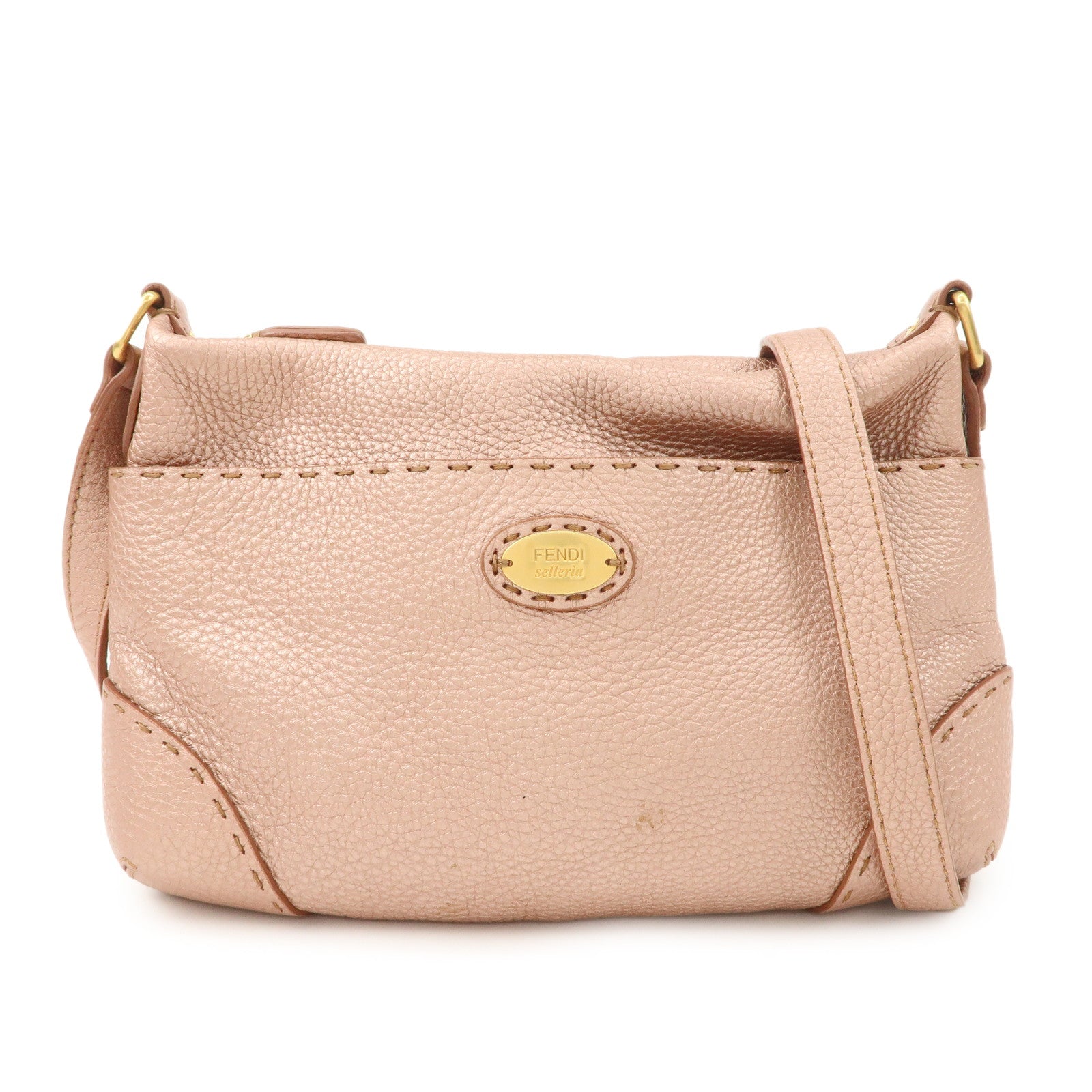 FENDI Seleria Leather Shoulder Bag Champagne Pink 8BT200