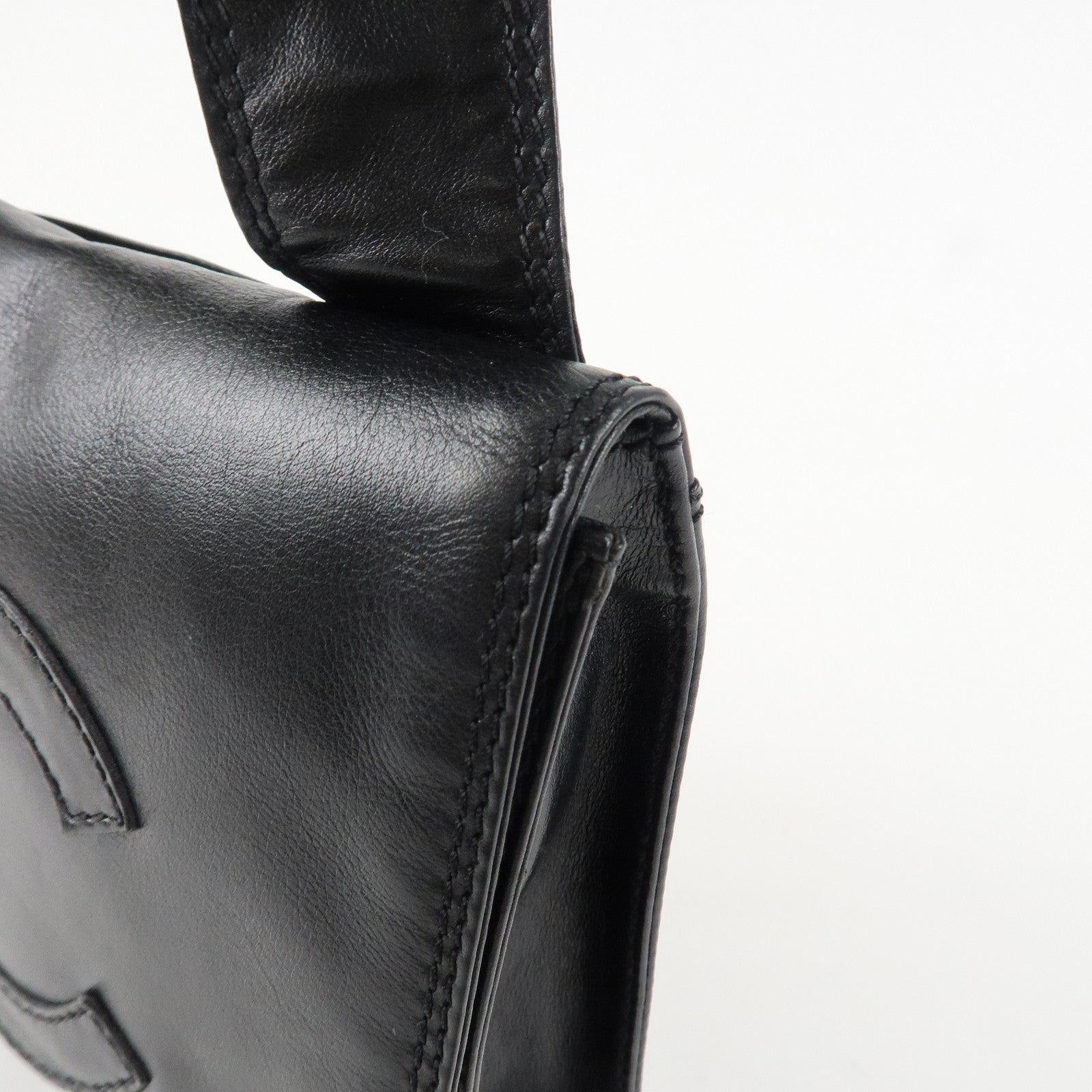 CHANEL COCO Mark Lamb Skin Shoulder Bag Crossbody Bag Black Used