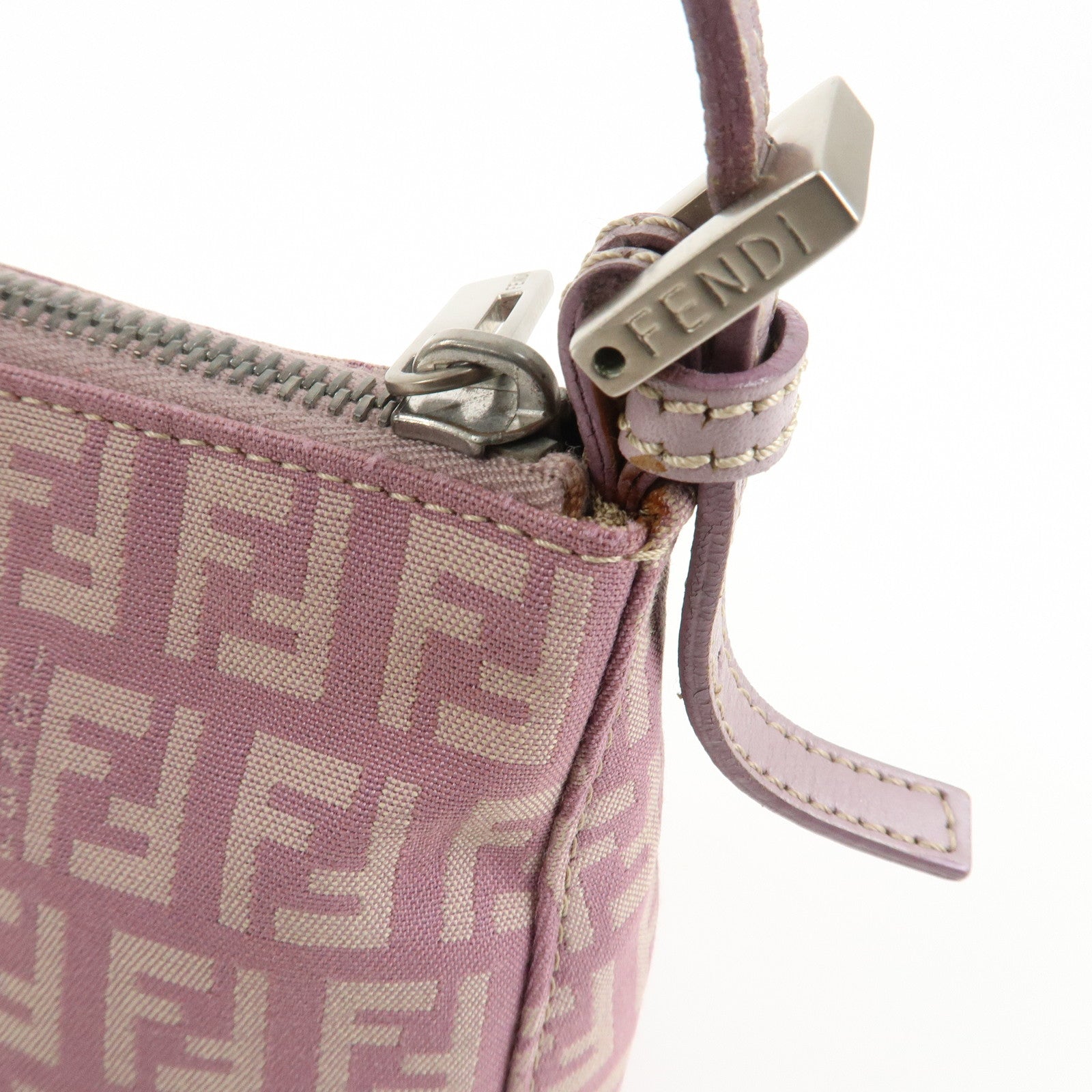 FENDI Zucchino Canvas Leather Shoulder Bag Light Purple 8BR267
