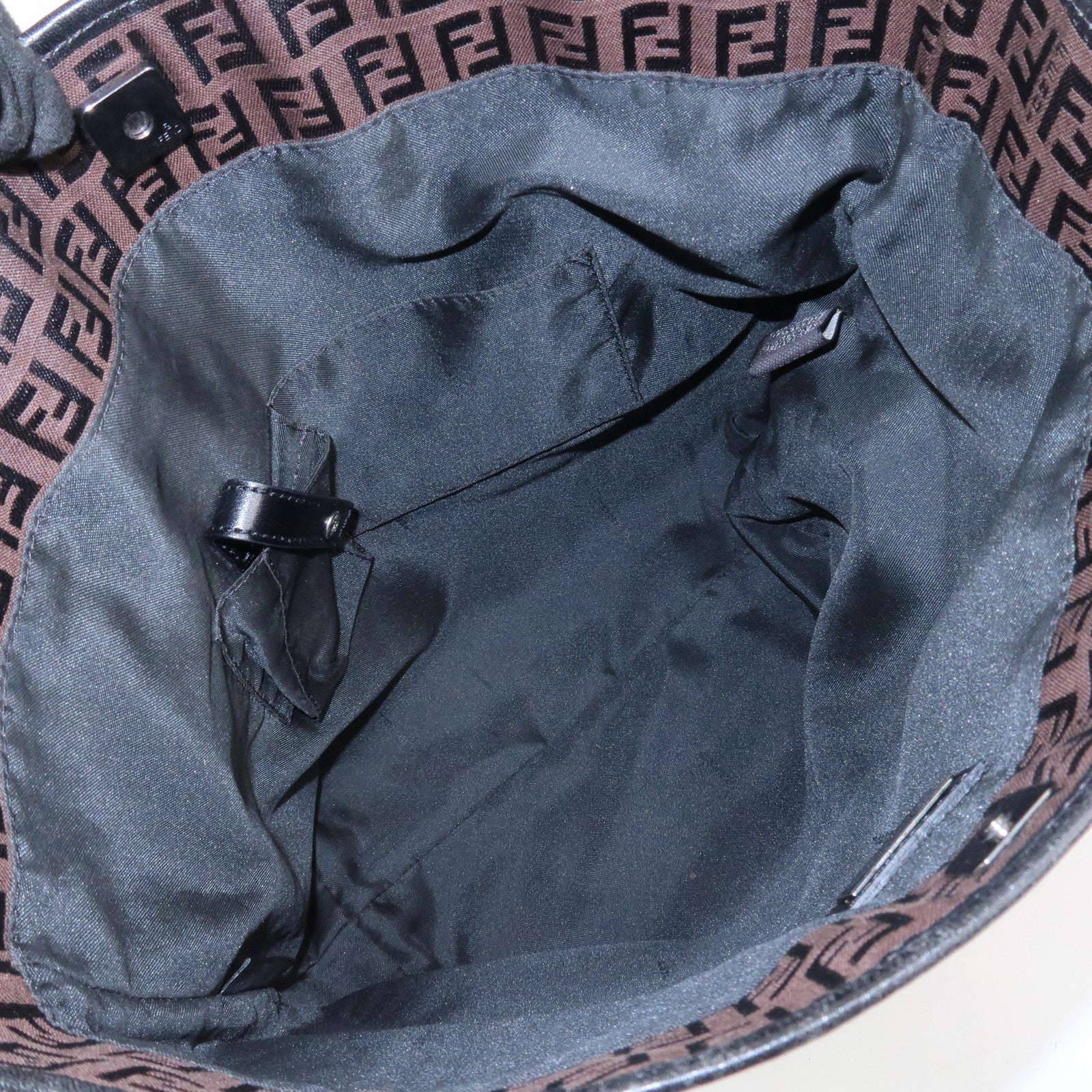 FENDI Zucchino Canvas Leather Tote Bag Hand Bag Brown Black 8BH074