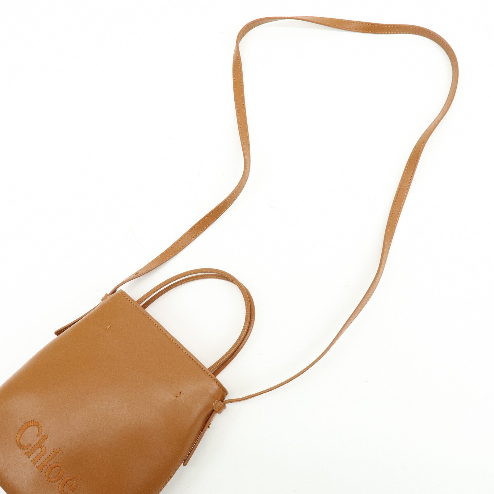 Chloe Micro Tote Bag Leather 2Way Bag Shoulder Bag Hand Bag Camel