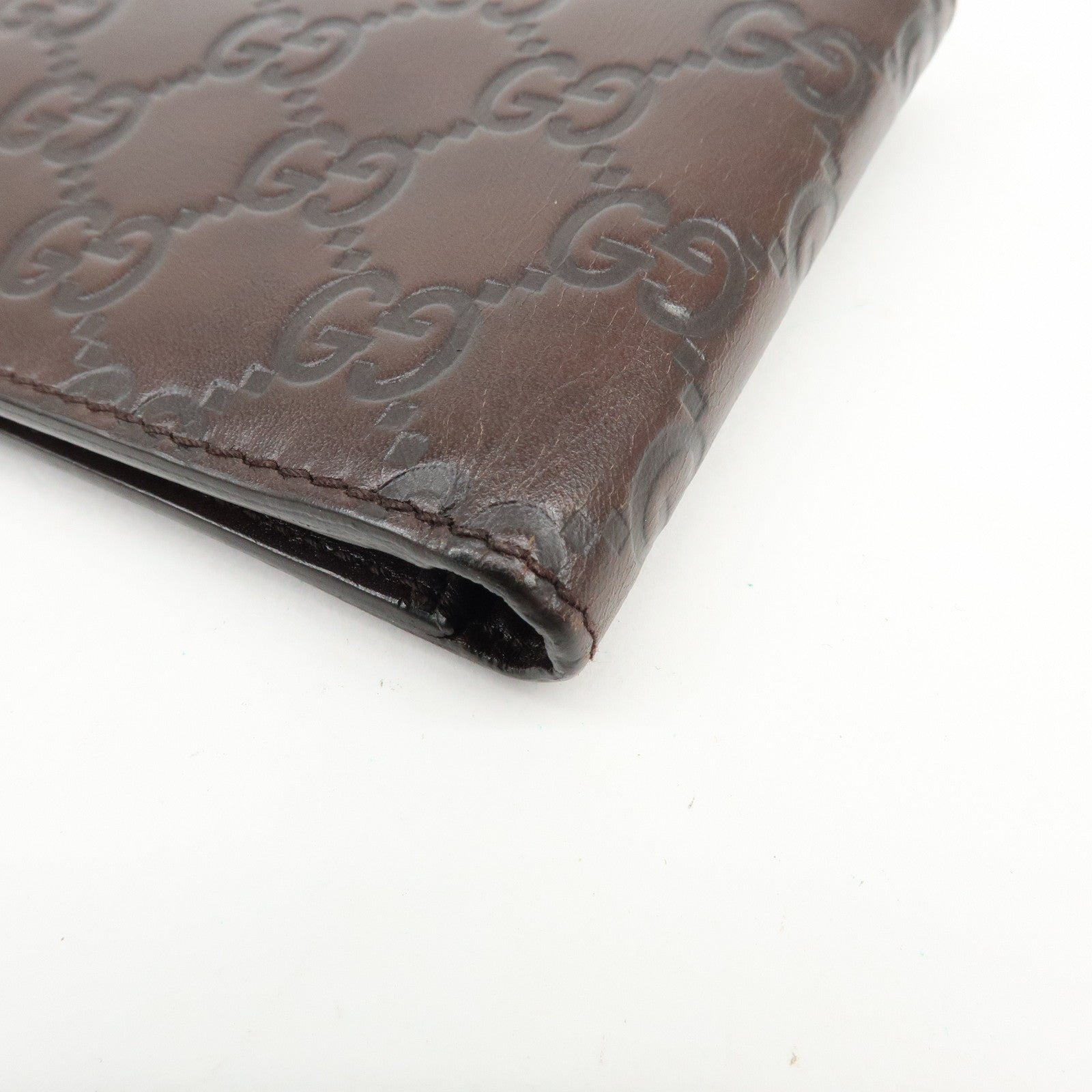 GUCCI Guccissima Leather Bi-fold Compact Wallet Dark Brown 146223