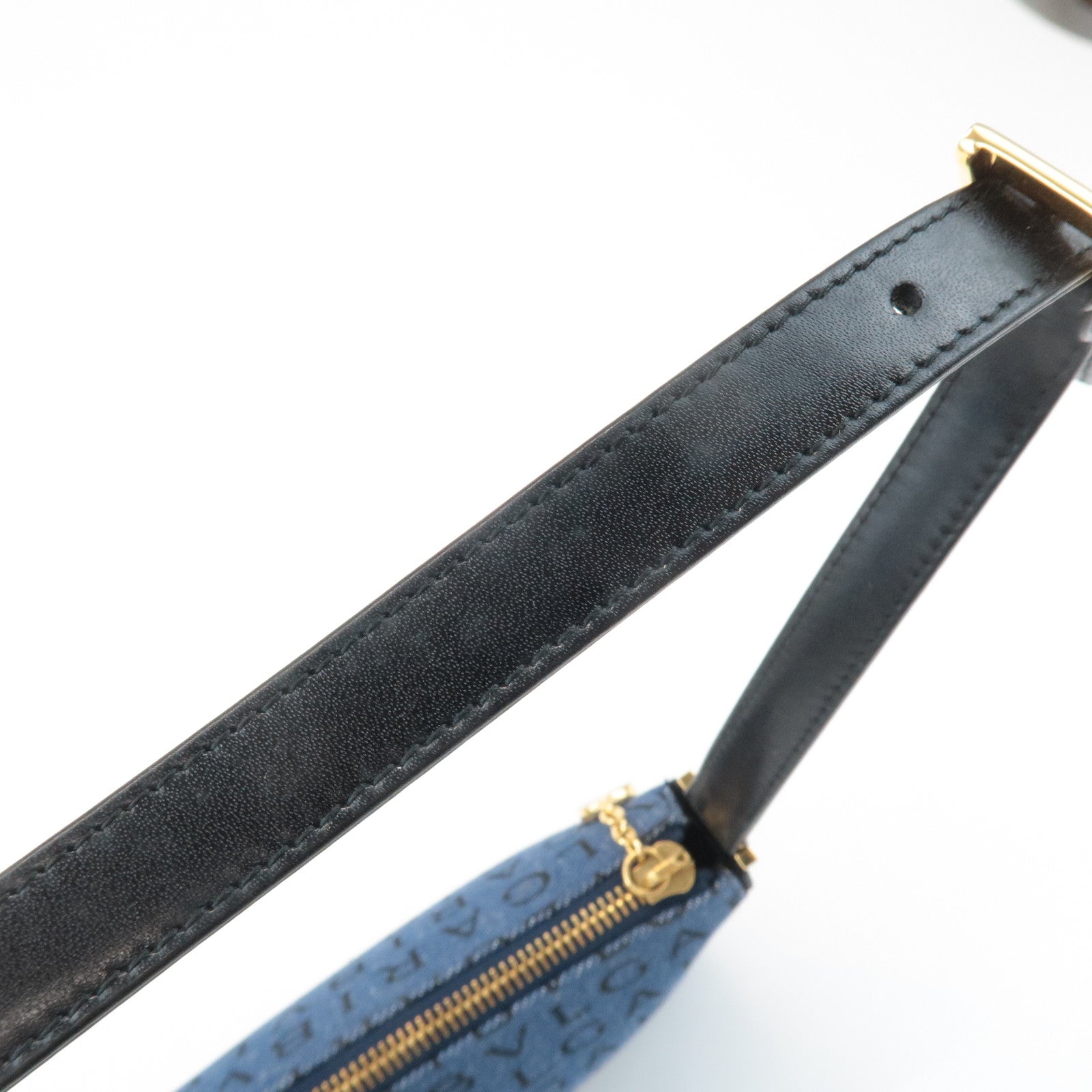 BVLGARI Logo Mania Denim Shoulder Bag Black Navy Blue Used