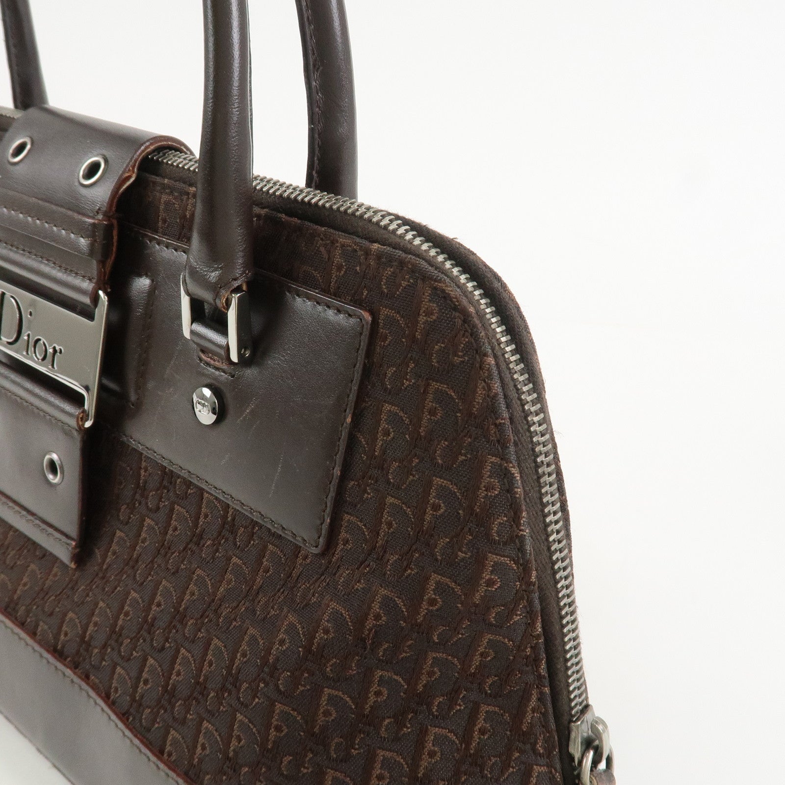 Christian Dior Street Chic Trotter Canvas Leather Hand Bag Brown Used