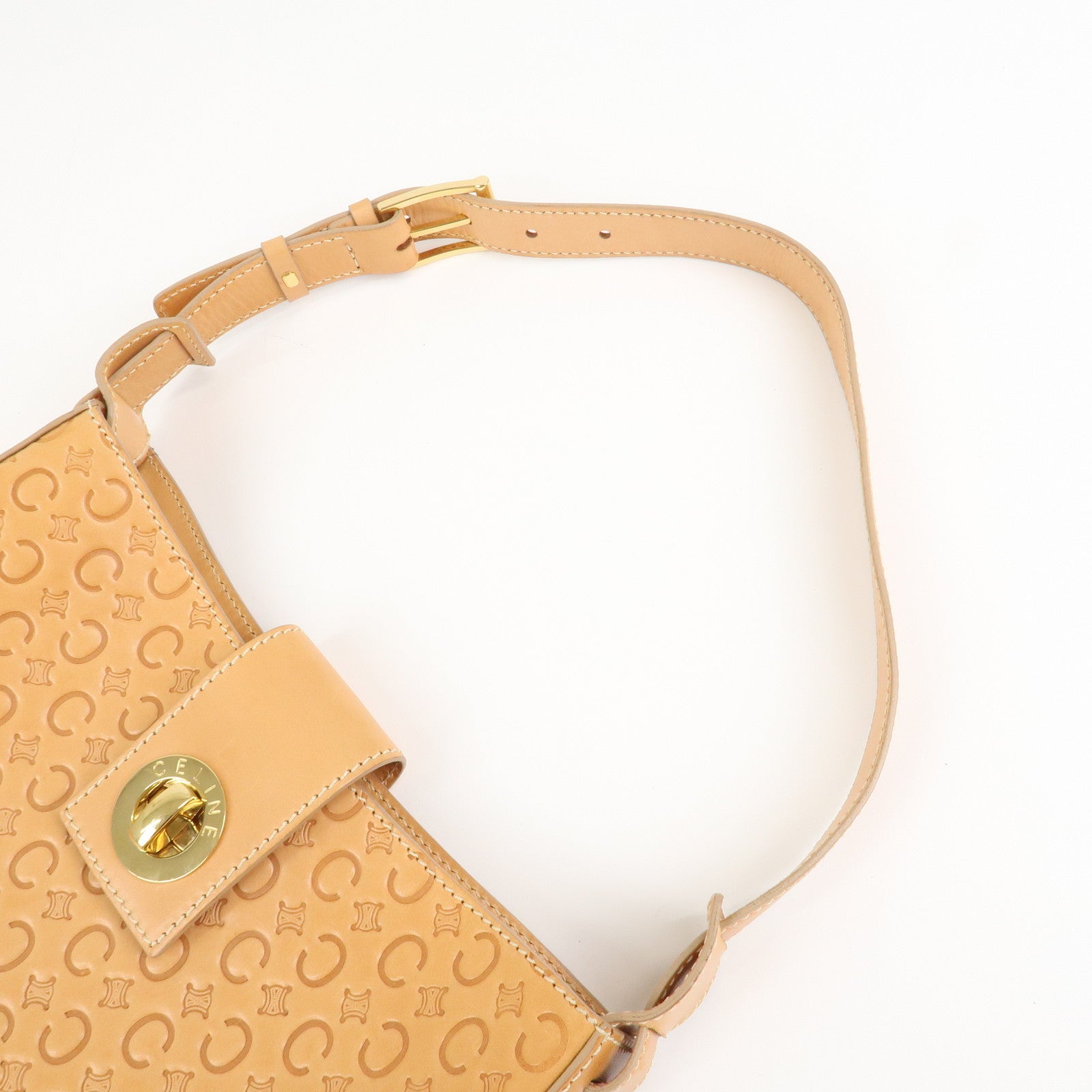 CELINE C Macadam Leather Shouler Bag Hand Bag Beige