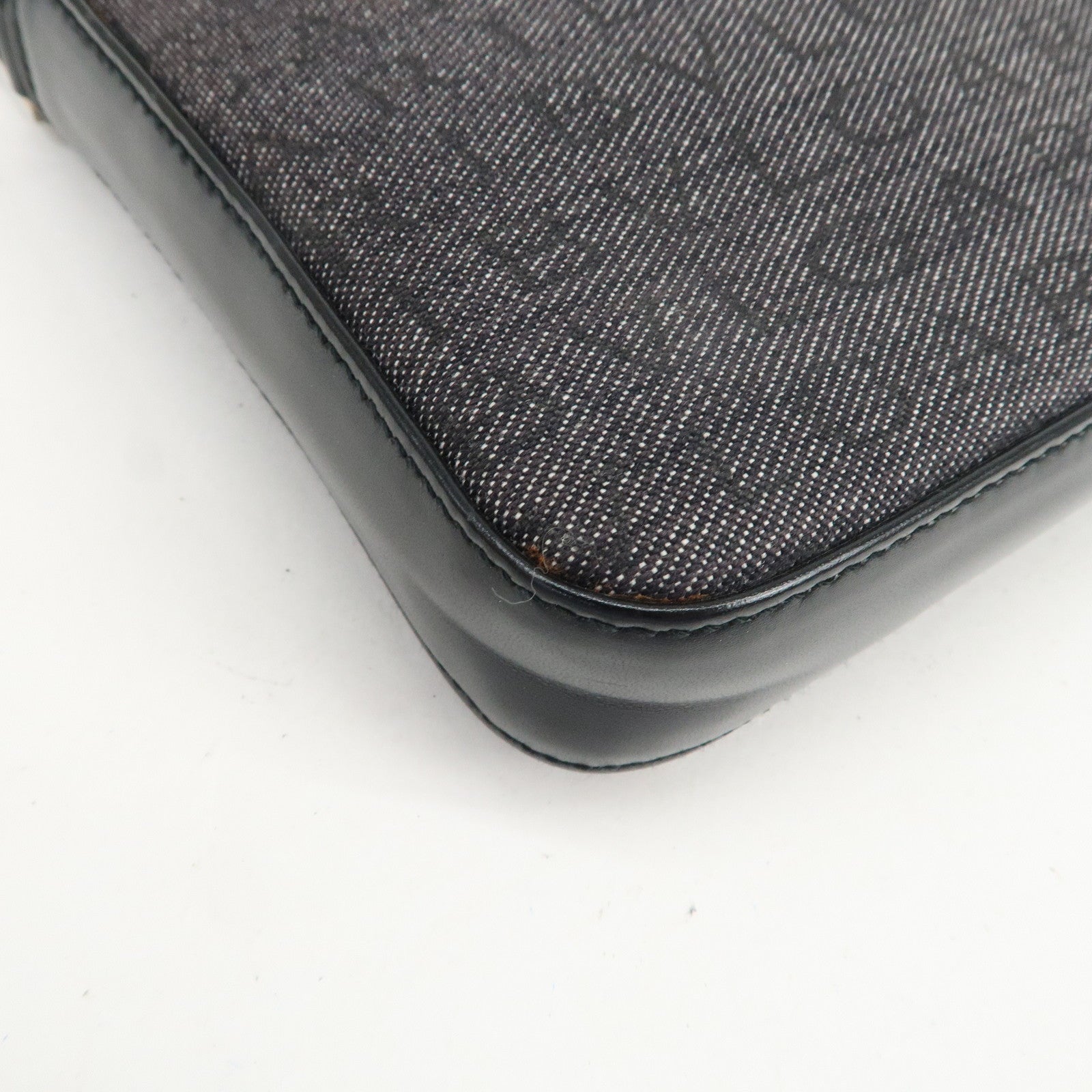 BVLGARI LOGO Mania Canvas Leather Shoulder Bag Hand Bag Black