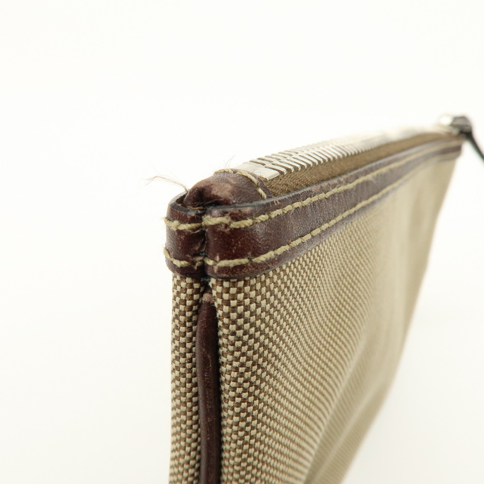 PRADA Logo Jacquard Leather Pouch Cosmetic Case Beige Brown