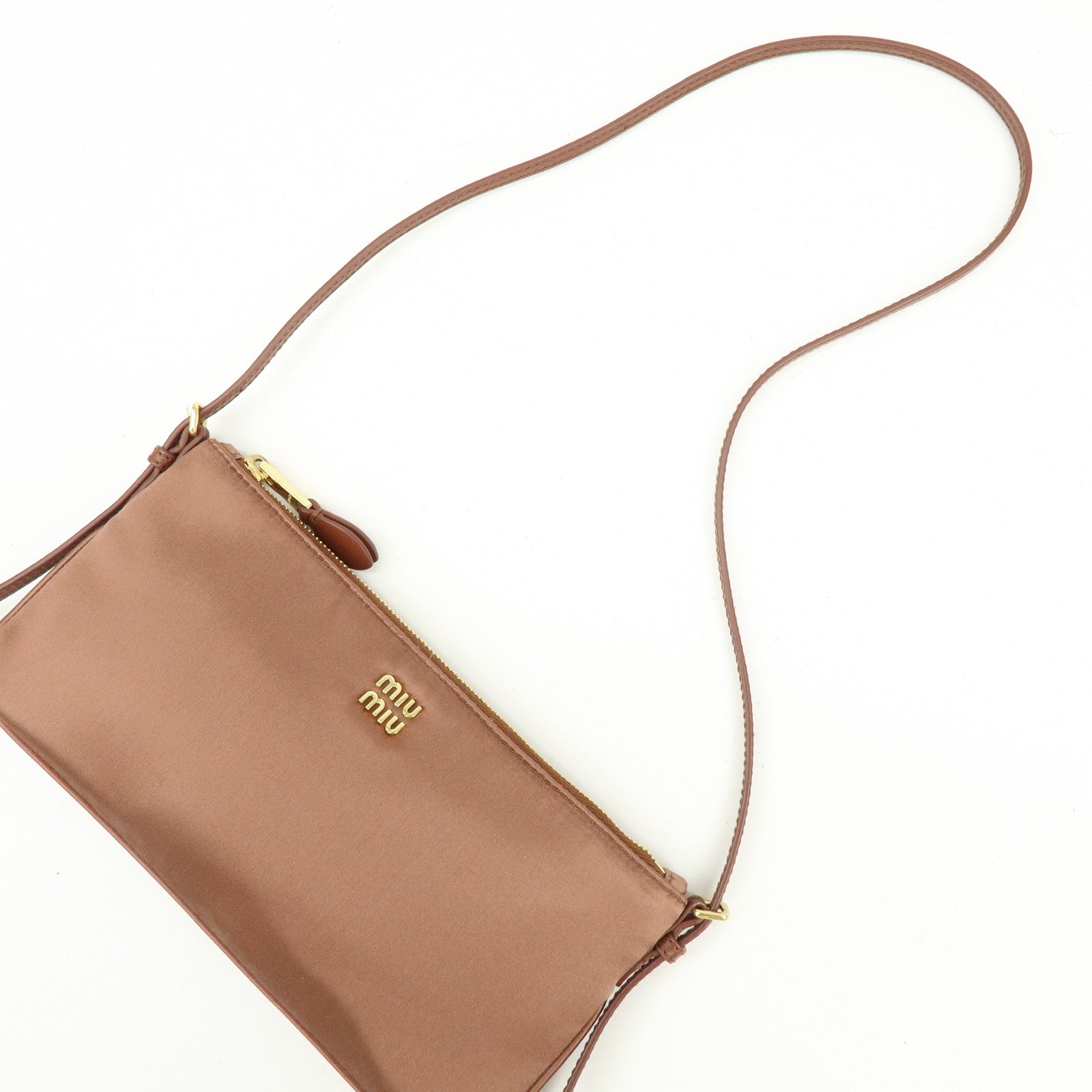MIU MIU Logo Satin Mini Hand Bag Shoulder Bag Brown 5NI007