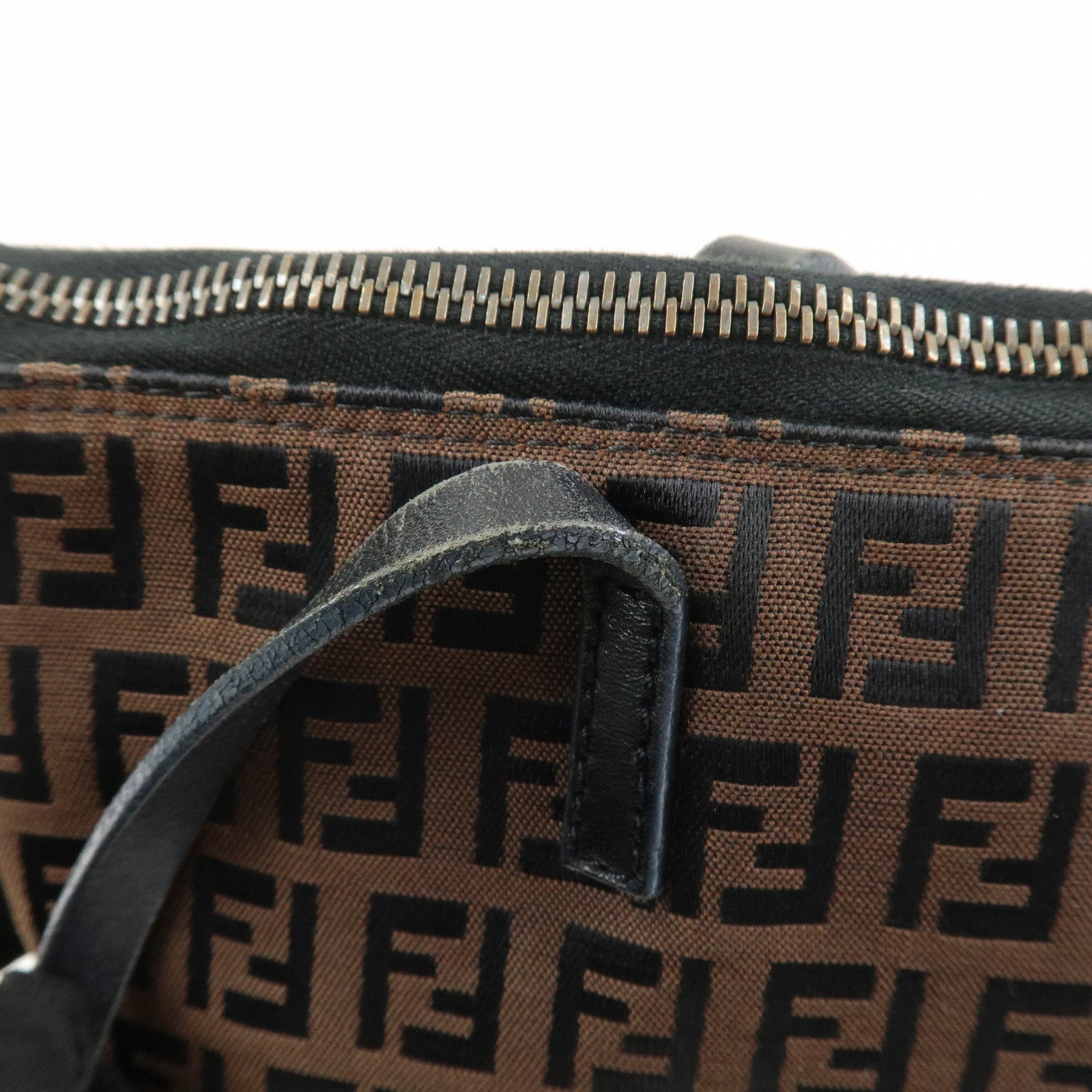 FENDI Zucchino Canvas Leather Tote Bag Brown Black 8BH023